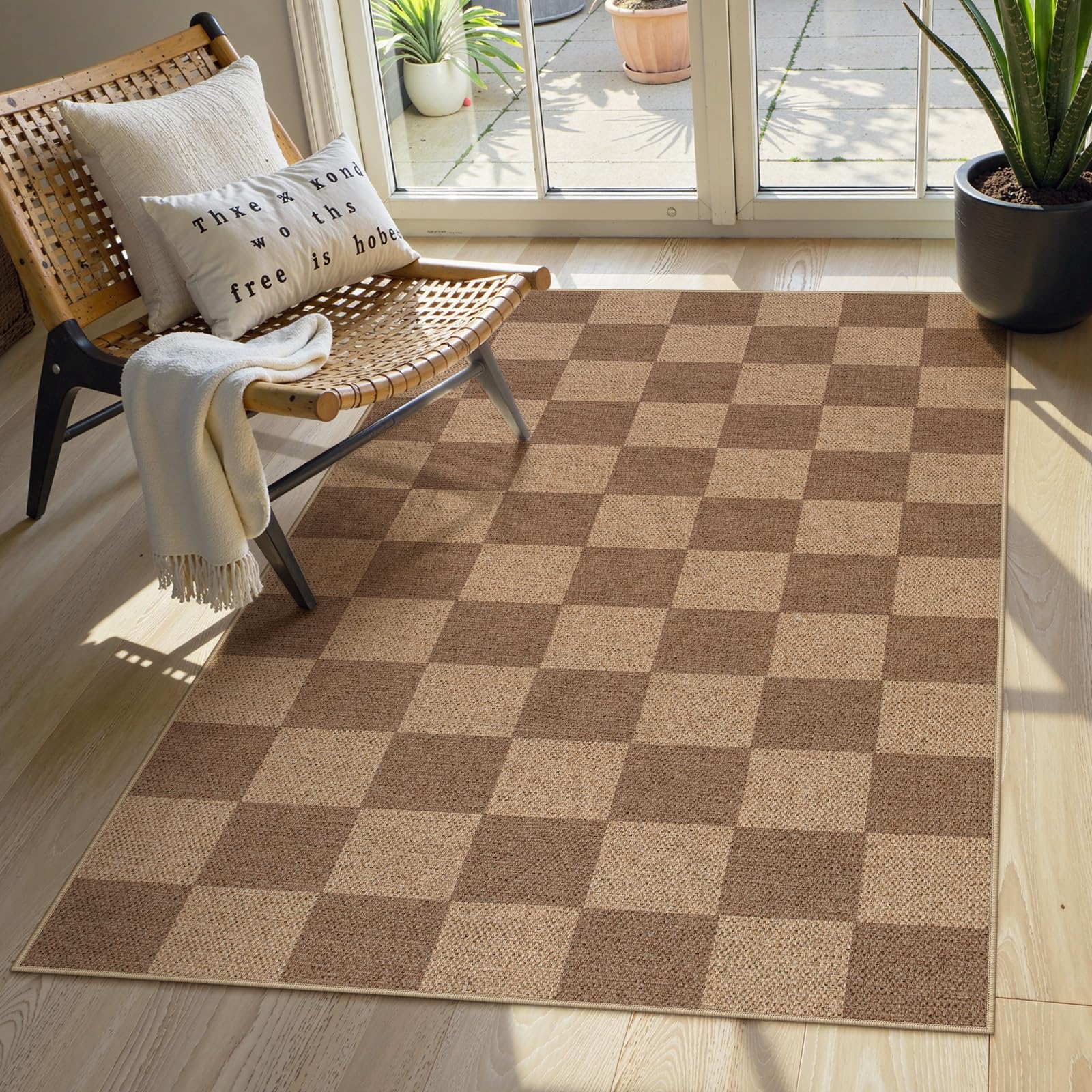 Lahome Checkered Easy Jute Entryway Rug Washable Rugs 3x5 for Living Room Farmhouse Carpet Non Slip Indoor Outdoor