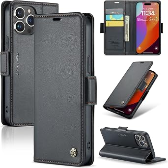 SINIANL for iPhone 15 Pro Max Wallet Case with RFID Blocking, Black