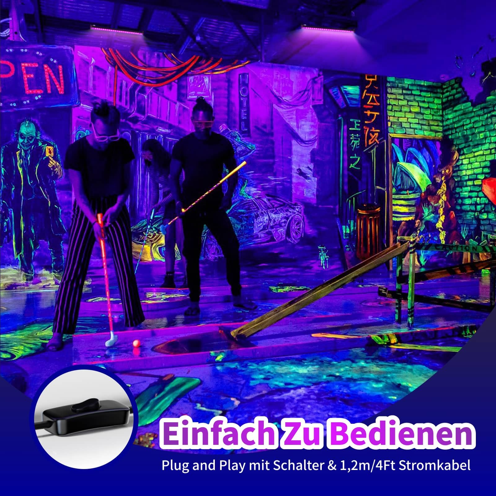 2x 50W LED Schwarzlicht Strahler, UV Lampe 385nm Mit Schalter Und 180° Einstellbarer Halterung, IP66 Wasserdicht, Schwarzlichtlampe Für Partys Oder Halloween Deko