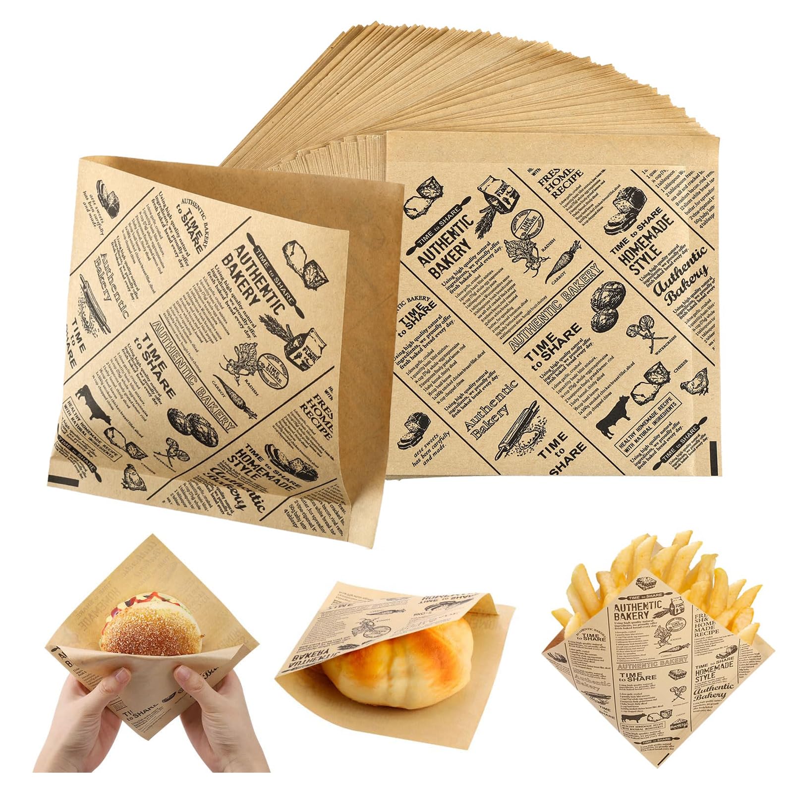 Arkusze papieru do pieczenia, 150 szt. papieru do burgerów i chleba, olejne i wodoodporne, do burgerów, kanapek, frytek, serów i ciast 15 x 15 cm, papier do pakowania żywności