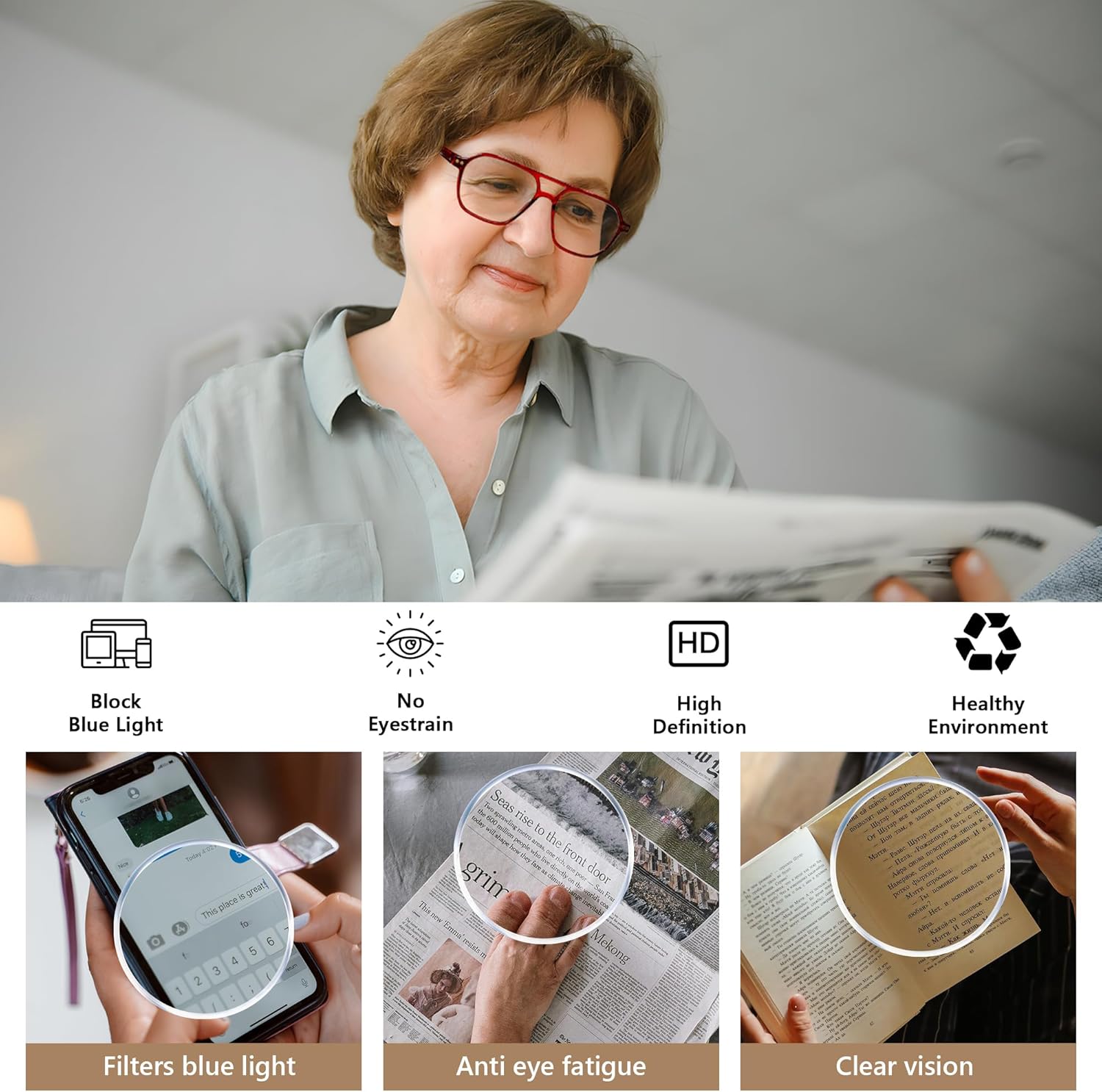 FEISEDY Retro Aviator Reading Glasses Square Readers with Spring Hinge Blue Light Reading Glass for Women Men B0068 - Image 4