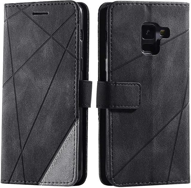Galaxy A8 2018 Case, SONWO Premium Leather Flip Wallet Case Magnetic Closure Card Slots Kickstand Phone Case for Samsung Galaxy A8 2018, Black