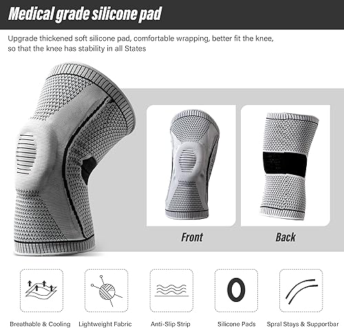 Miniatura 4 de LOYS Paquete de 2 rodilleras, rodilleras de compresión con soporte de resorte de gel de silicona, rodilleras de grado médico para artritis, correr,