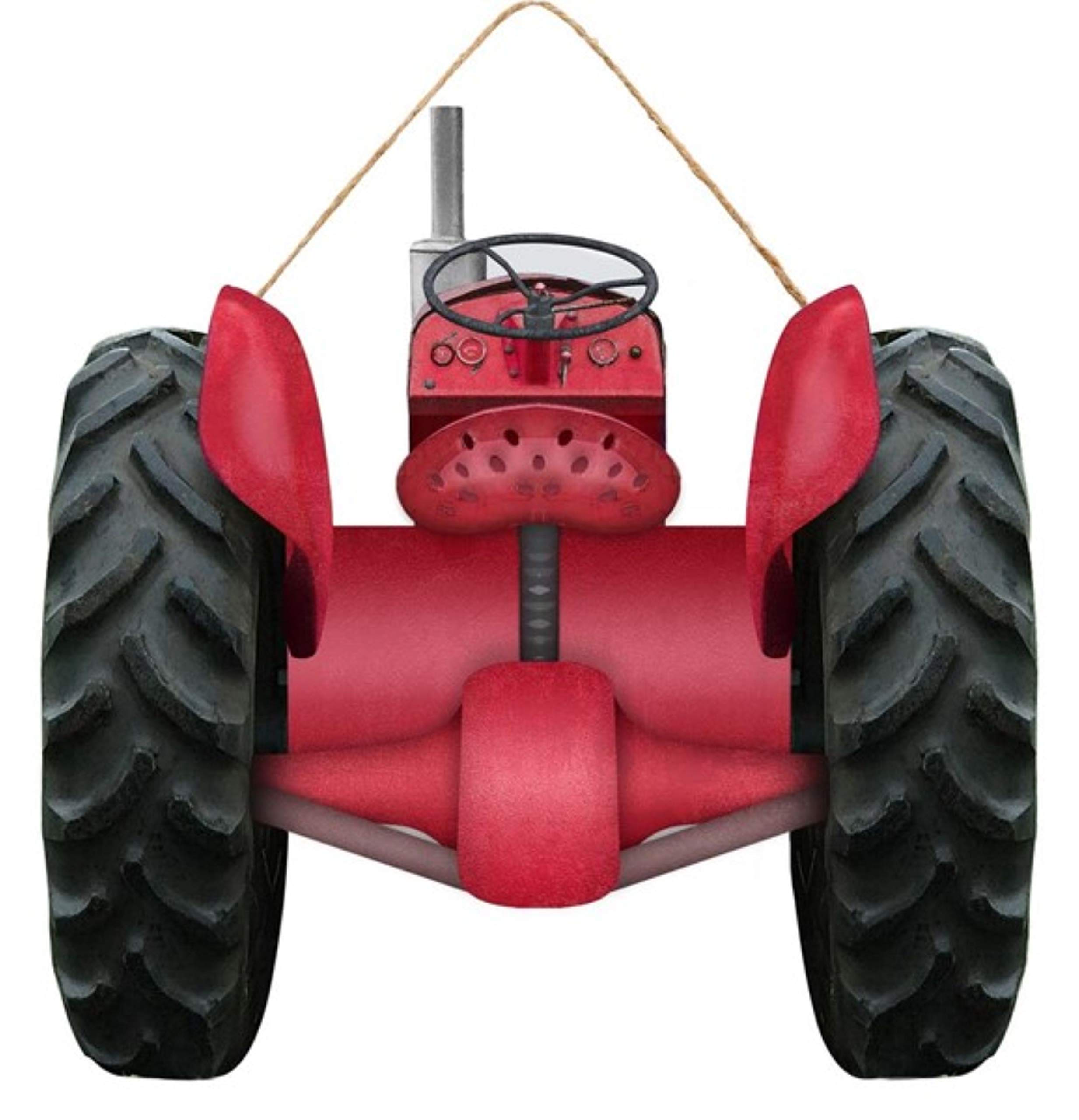 Craig Bachman 12" Wooden Sign: Red Tractor - Red Farm Tractor Wall Sign Decor