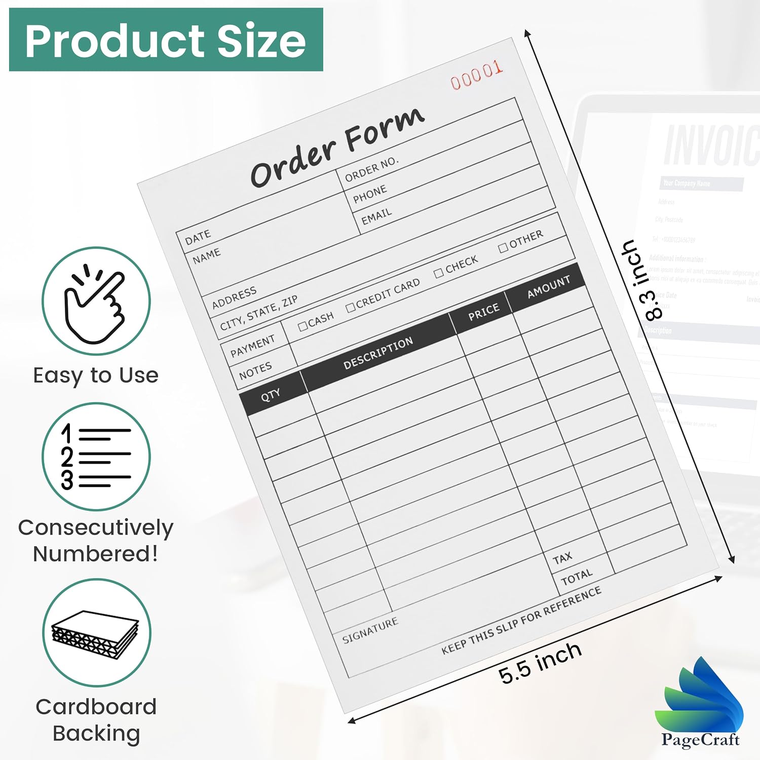 Sales Order Book – 5-Pack Sales Order Book 2-Part Carbonless – 5.5 x 8.3 Receipt Books for Small Business, Boutique – Invoice Order Pads – 250 Invoices per Set