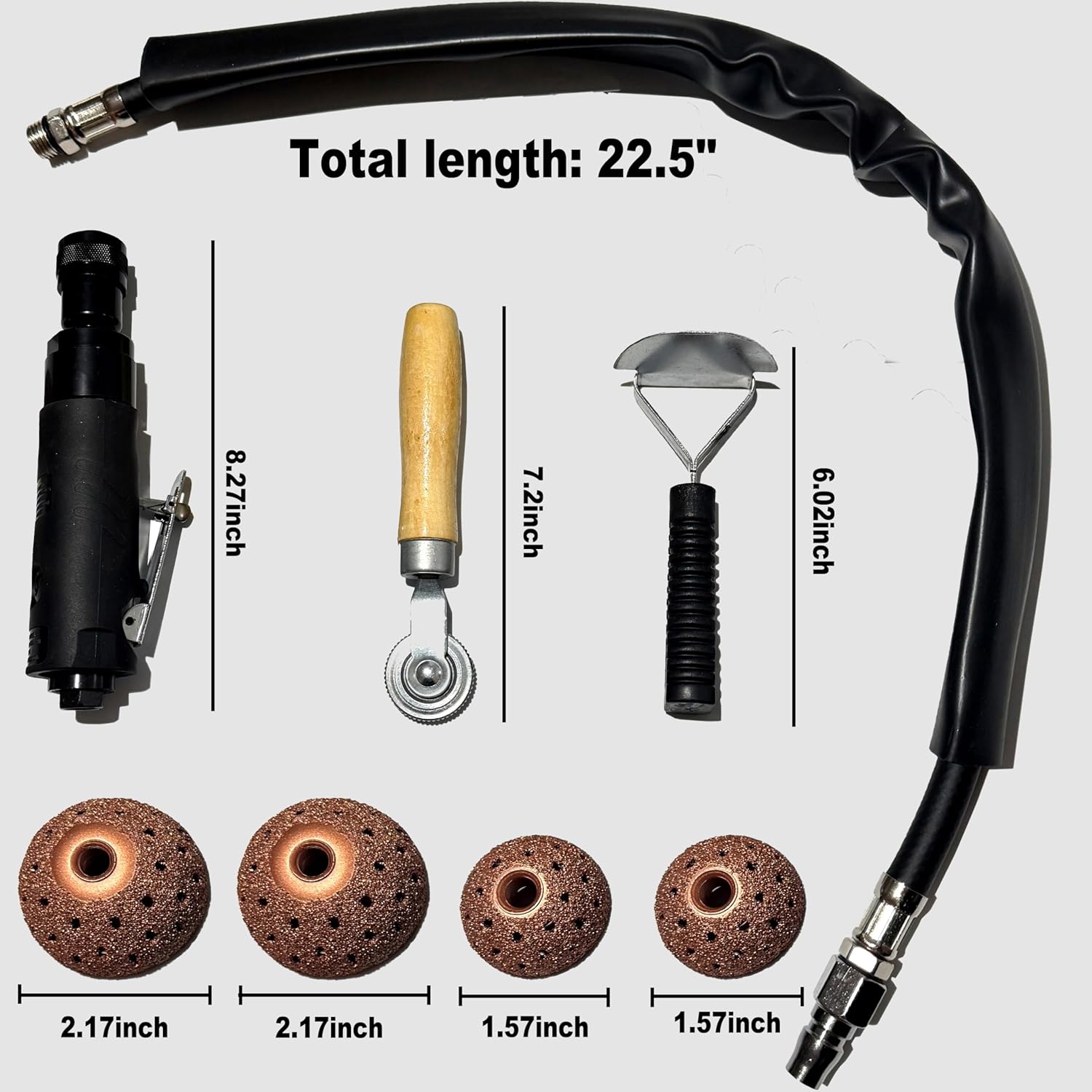 Car Air Tire Repair Polish Patch Tools Set, Include 2500rpm Low Speed Air Tire Buffer Tire Inner Liner Scrapper Patch Roller Tungsten Steel Buffing Wheel Head 40mm 55mm