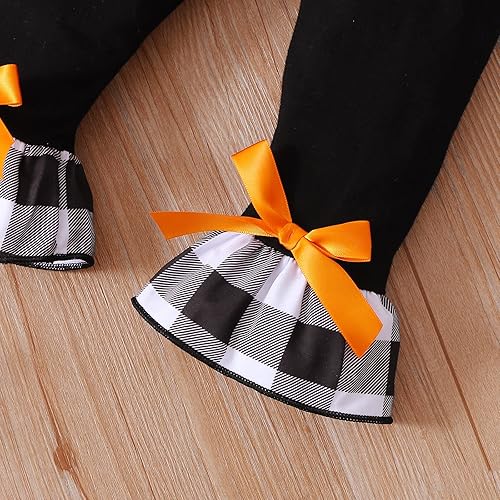 Miniatura 6 de Conjunto de ropa de Halloween para niña pequeña de 1 a 6T, camisetas de calabaza a cuadros, camisetas sin botones, camisetas y pantalones