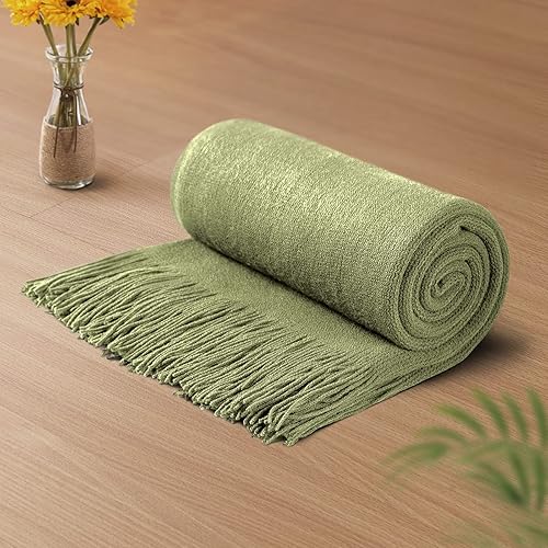 Miniatura 10 de Vonty Manta de punto rosa intenso con borlas y flecos, 60 x 80 pulgadas, manta de punto súper suave, manta ligera decorativa de granja para sofá,