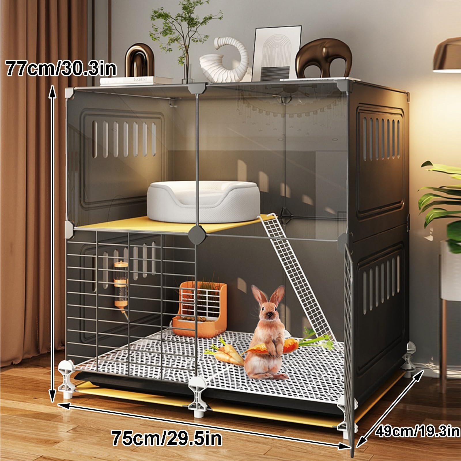 Cage D'Intérieur pour Lapins à 2 Couches avec 2 Plateaux Coulissants Profonds et Protection Contre L'Urine, Cage pour Cochons D'Inde, Maison pour Petits Animaux pour Lapin, Furet, Chinchilla