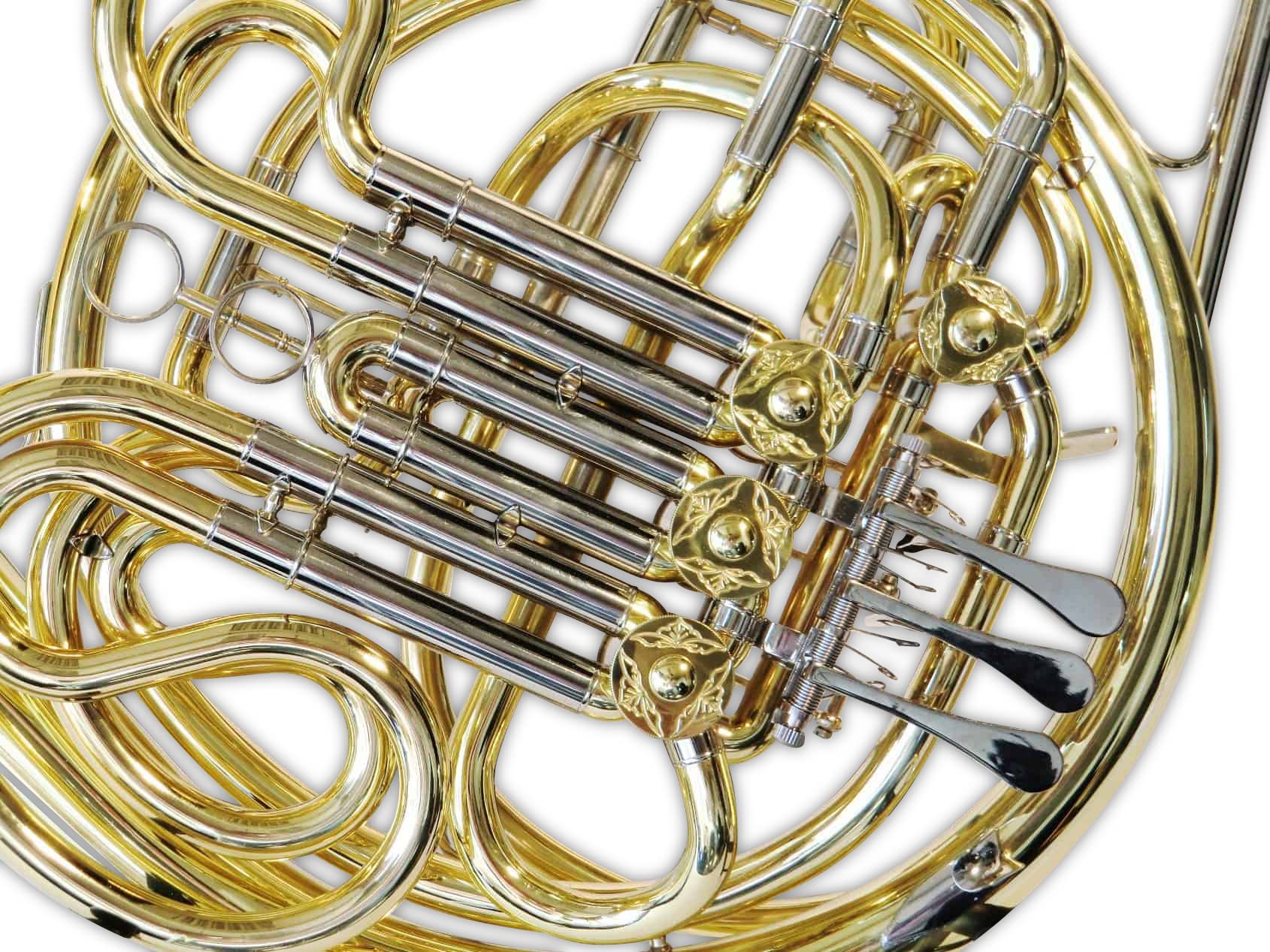 Waldhorn/Doppelhorn JS1080 in F/B, Gold/Silber, inkl. Luxus-Hartschalenkoffer und Waldhörner Zubehör