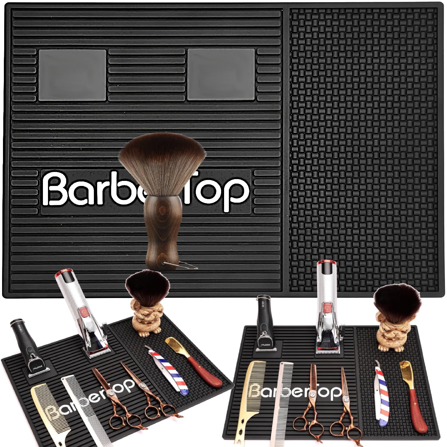 Barber Tools Organizer Mat, Magnetic Barber Mat with 2 Magnetic Slots, Barber Clippers Mat, Magnet Strip Station Pad for Hairstylist