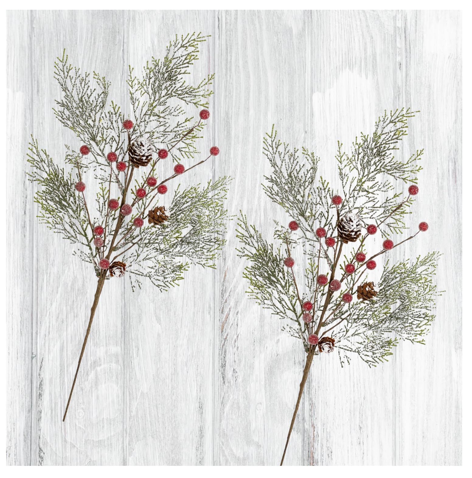 Factory Direct Craft Artificial Snowy Pine and Berries Sprays Set of 2 for Christmas Decorating and Holiday Displays - 26 Inches High