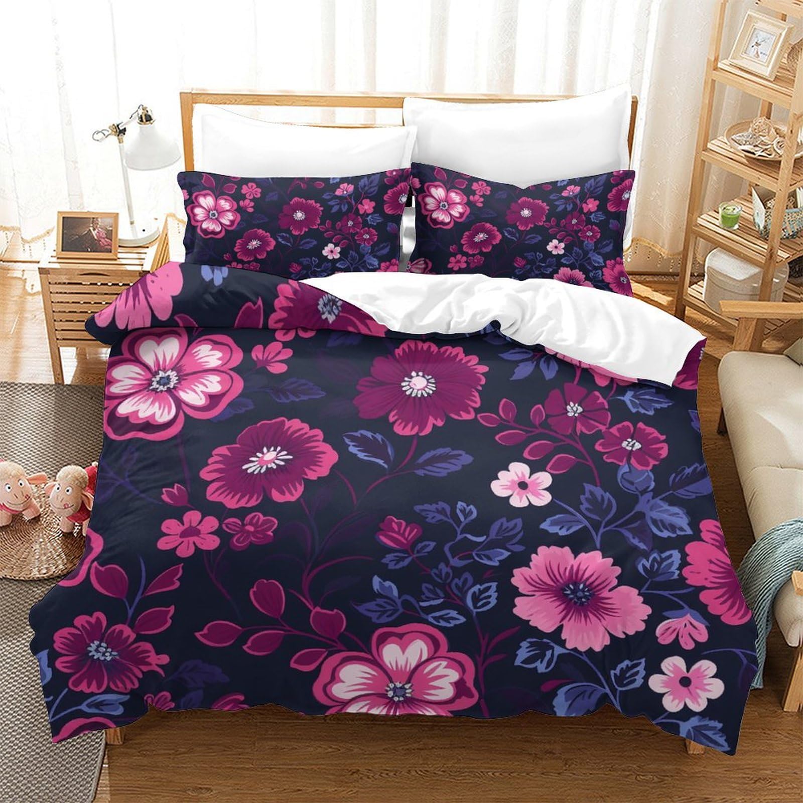 Housse de couette roses 3D 220x240cm en microfibre douce et respirante