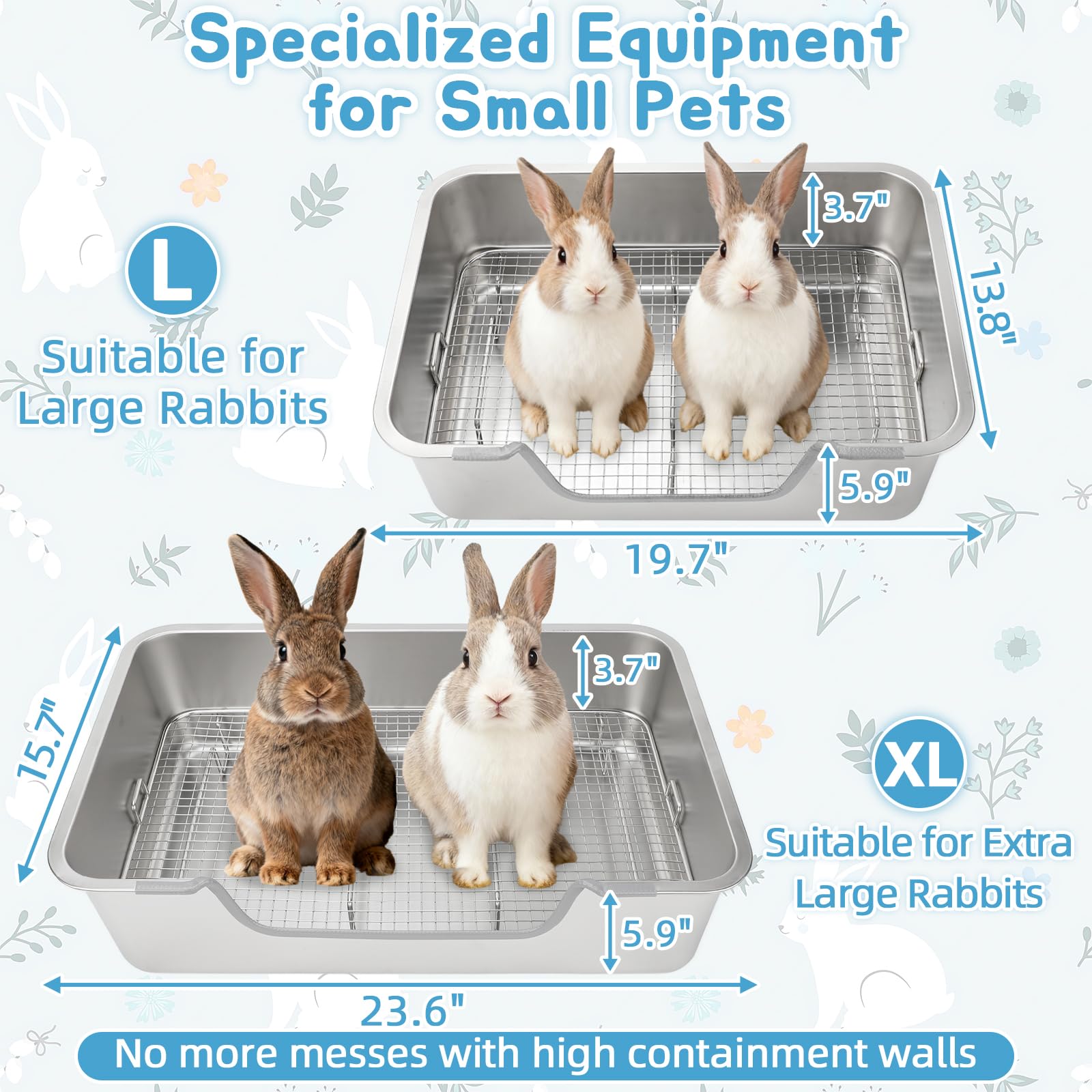 BWOGUE Stainless Steel Rabbit Litter Box with Sifting Tray, Metal Grids Bunny Litter Box, Small Animal Toilet Pan Steel Grid for Adult Guinea Pigs, Chinchillas, Ferrets, Easy to Clean, Odor Control - image 3