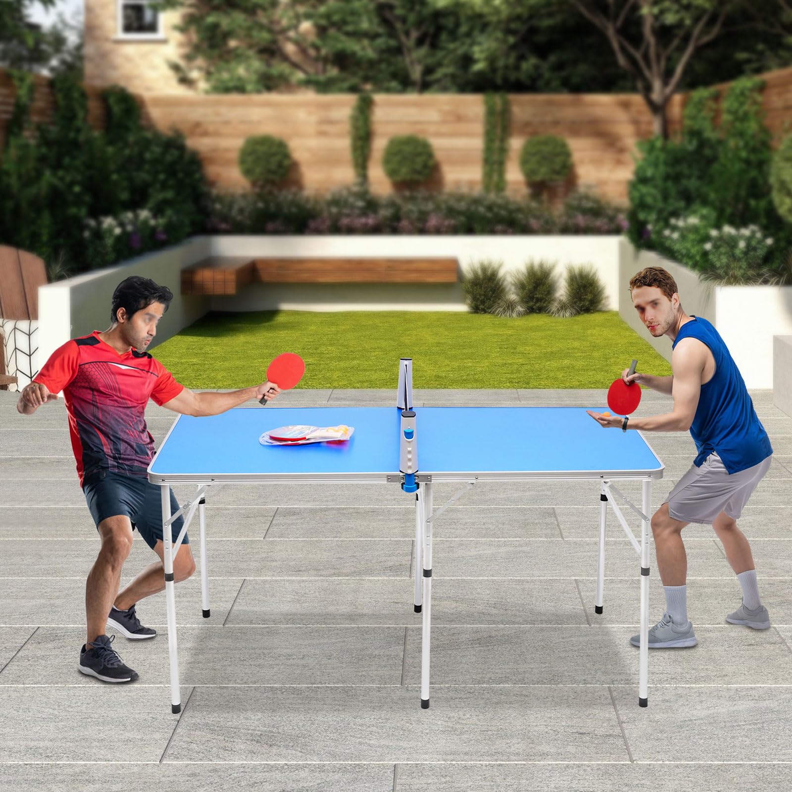 Table de ping-pong pliable 152 x 76 x 76 cm avec filet, raquettes et balles, intérieur et extérieur