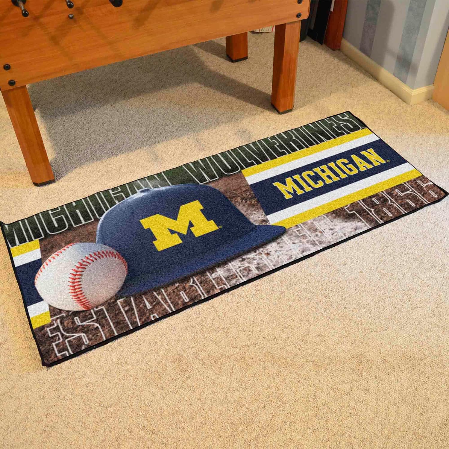 FANMATS 27830 University of Michigan Baseball Runner | Brown | 30"x72" | M Primary Logo