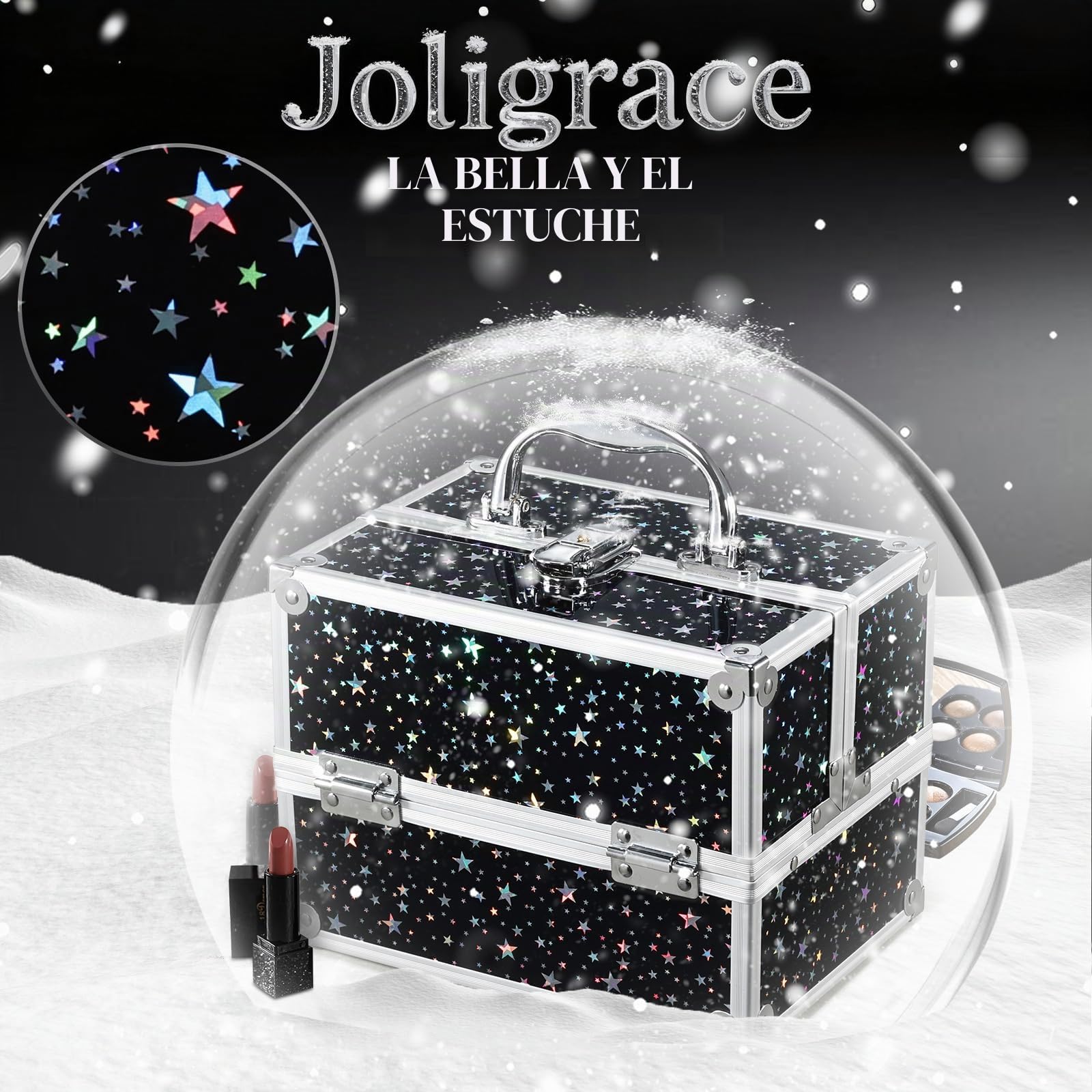 Maletín Maquillaje pequeño Caja Maquillaje vacío Organizador Maquillaje con Cerradura Maletín Maletin Manicura para niñas Maletín de cosméticos, Cielo Estrellado Negro