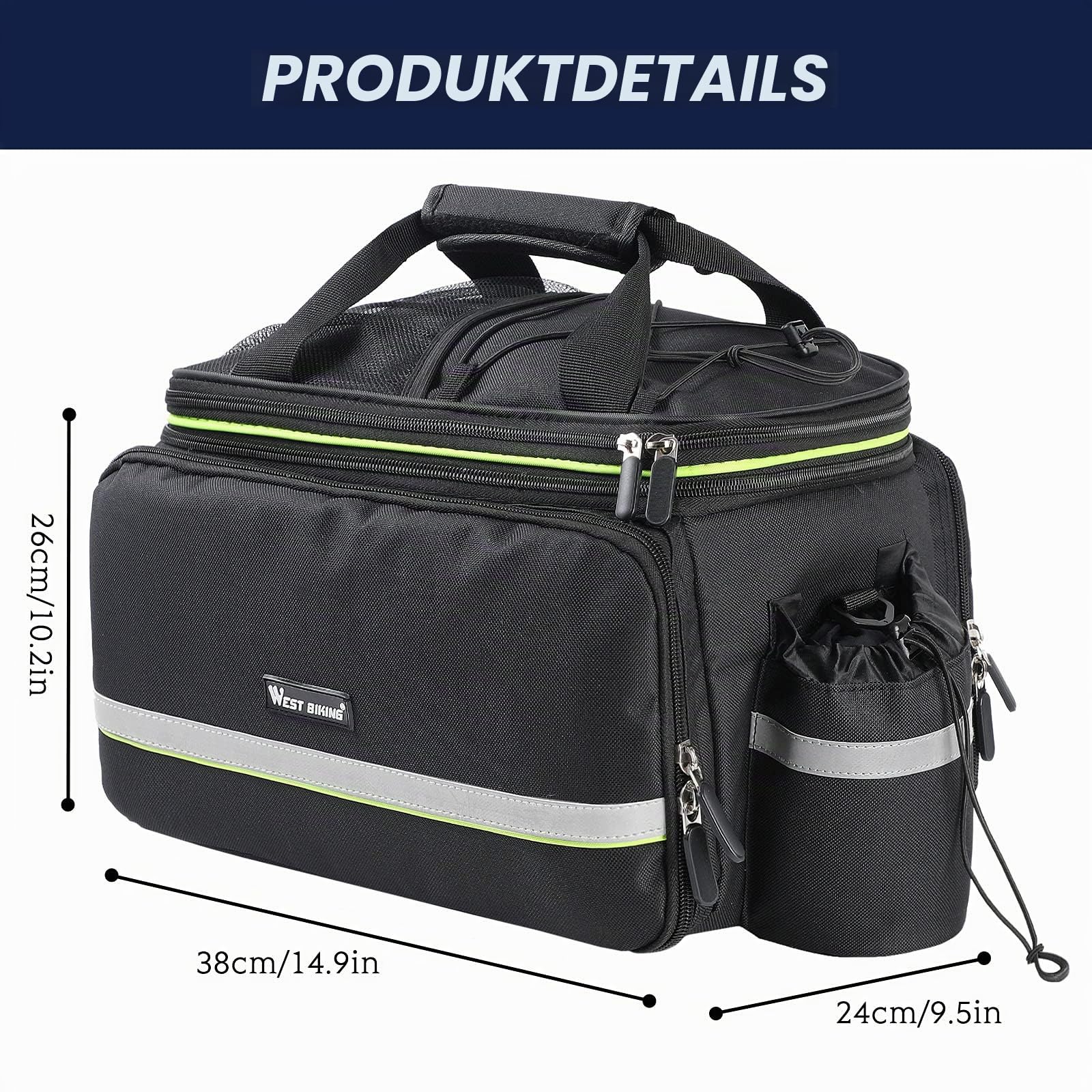 UBORSE 3in1 Fahrradtasche für Gepäckträger 35L Wasserdicht Fahrrad Gepäckträgertasche Reflektierend Hinter Gepäcktasche Skalierbare Fahrrad-Rücksitztasche mit Flaschentasche (schwarz)