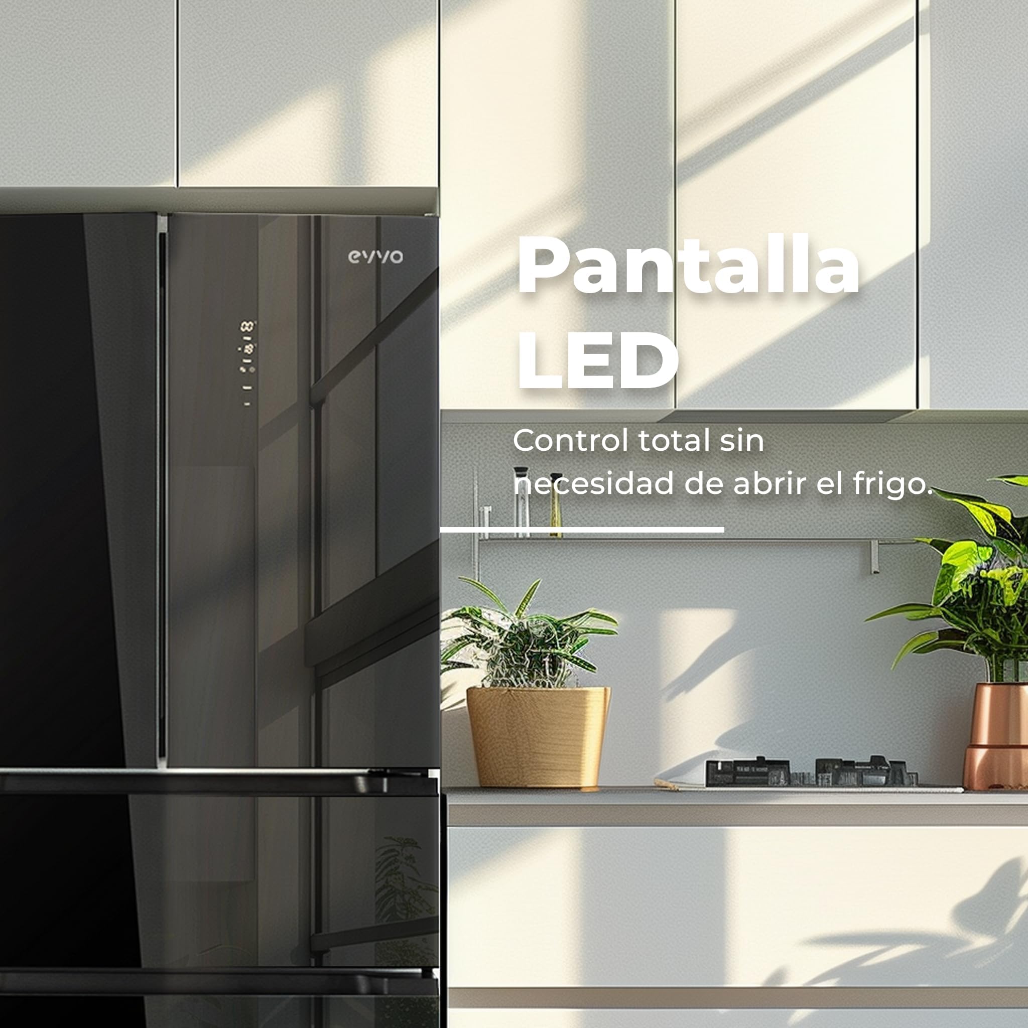 EVVO Frigorífico francés F80B Glass, 327l + 183l, Motor Inverter, Puerta de cristal, Total No Frost, Multi Air Flow, Freon Free, Negro (F80B Glass V2)