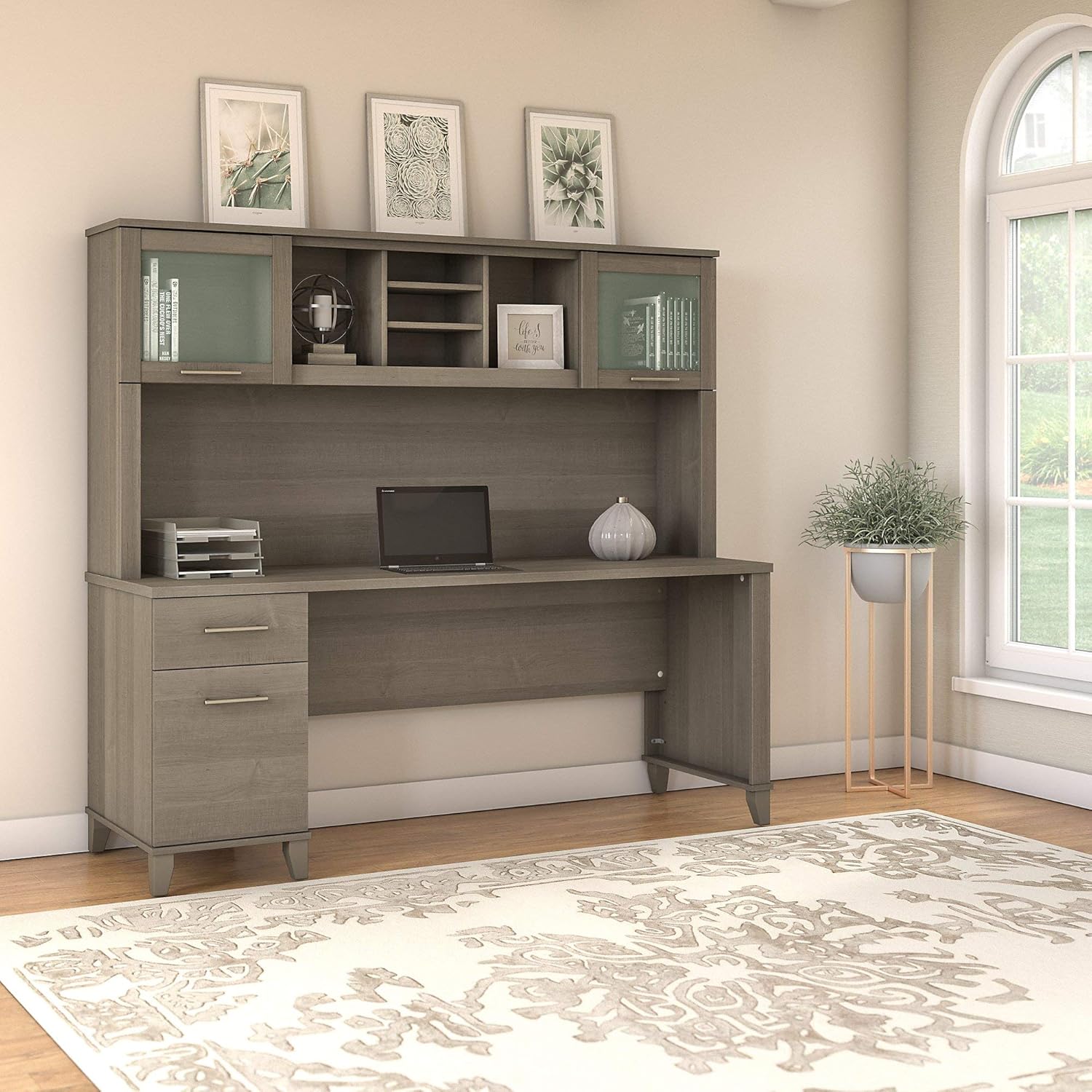 Bush Furniture Somerset 72W Office Desk with Drawers and Hutch in Ash Gray : Everything Else