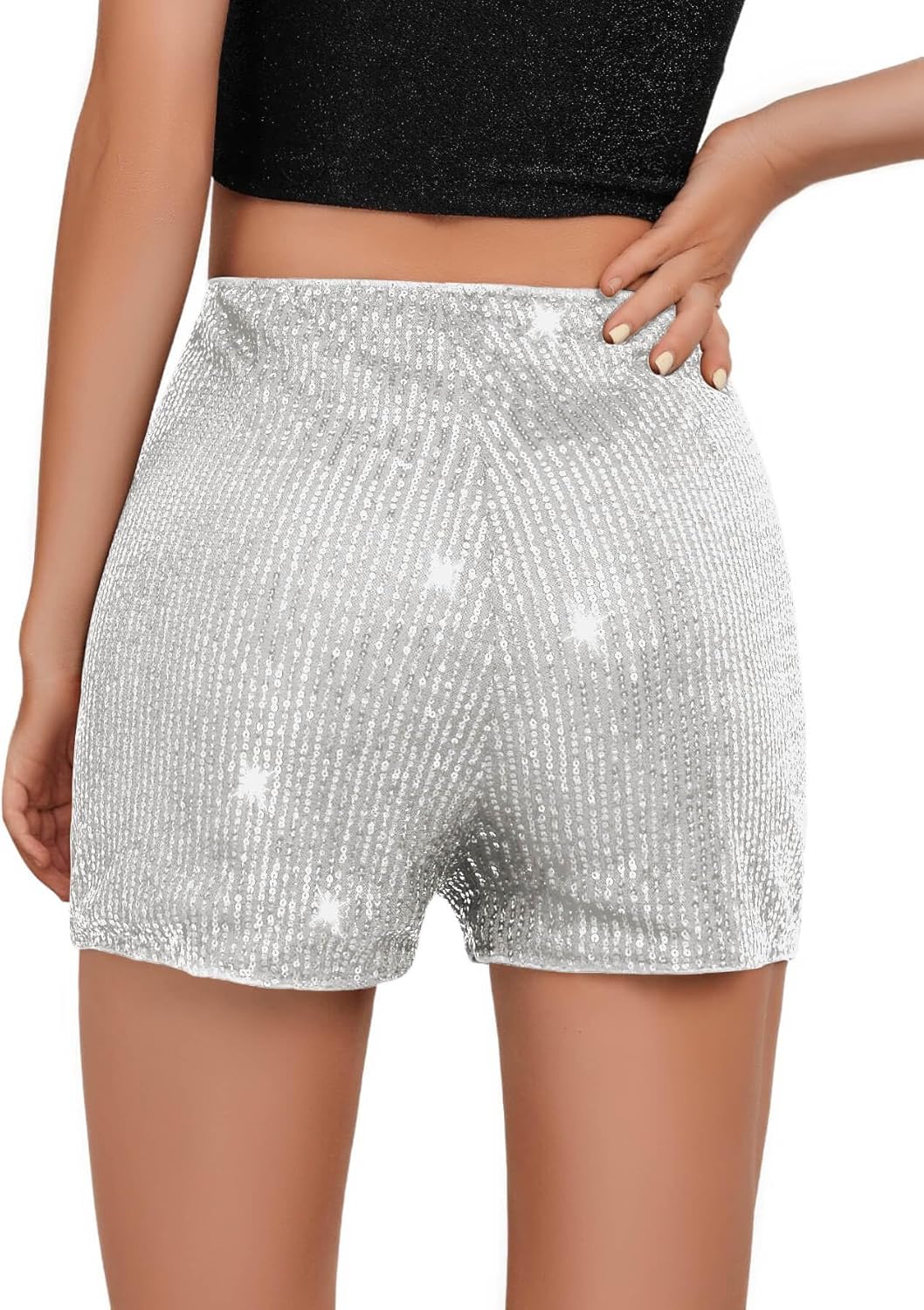 Girls Sequin Shorts Elastic Straight Leg Sparkly Glitter Party High Waist Shorts 5-14 Years - Image 3