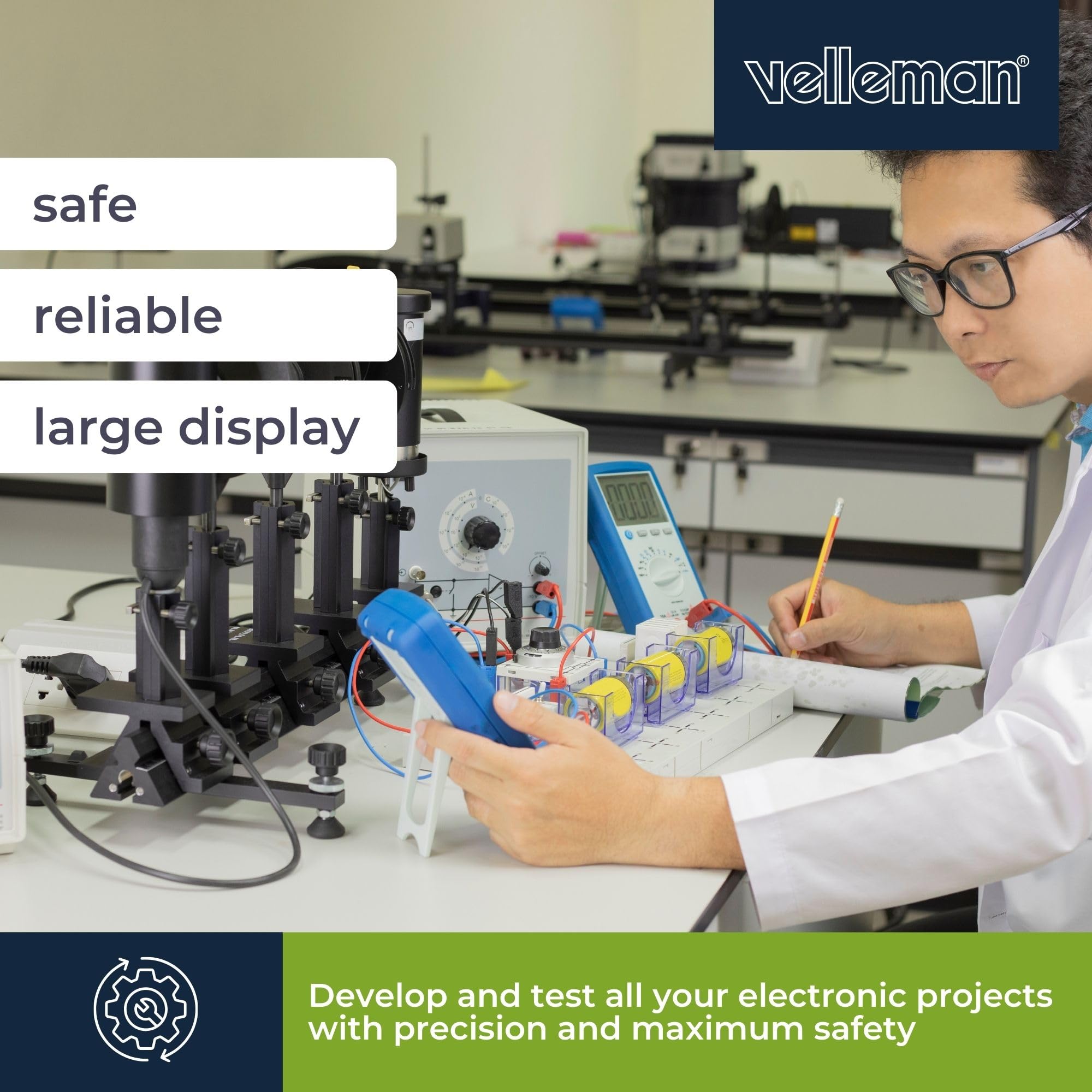 Velleman Alimentatore Lab, programmabile, regolabile, 0-30 VDC/0-5 A, limite di corrente, protezione da cortocircuito, display LCD, connessione USB, grigio