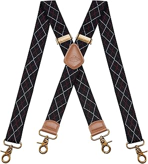 Mens Braces for Trousers with Strong 4 Hook-Clips, Vintage Suspenders Braces for Men & Women Heavy Duty Elastic Adjustable X Shape