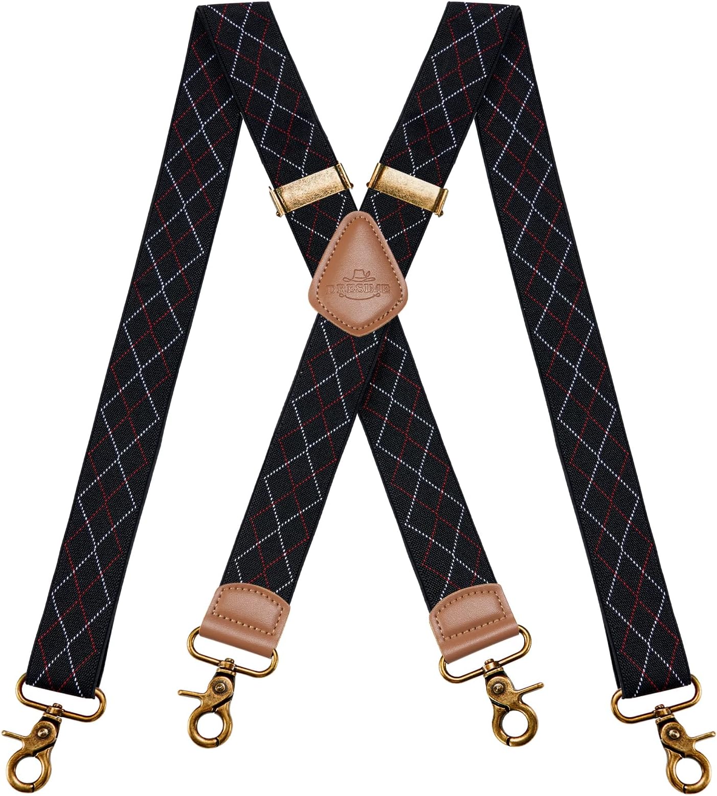 Mens Braces for Trousers with Strong 4 Hook-Clips, Vintage Suspenders Braces for Men & Women Heavy Duty Elastic Adjustable X Shape