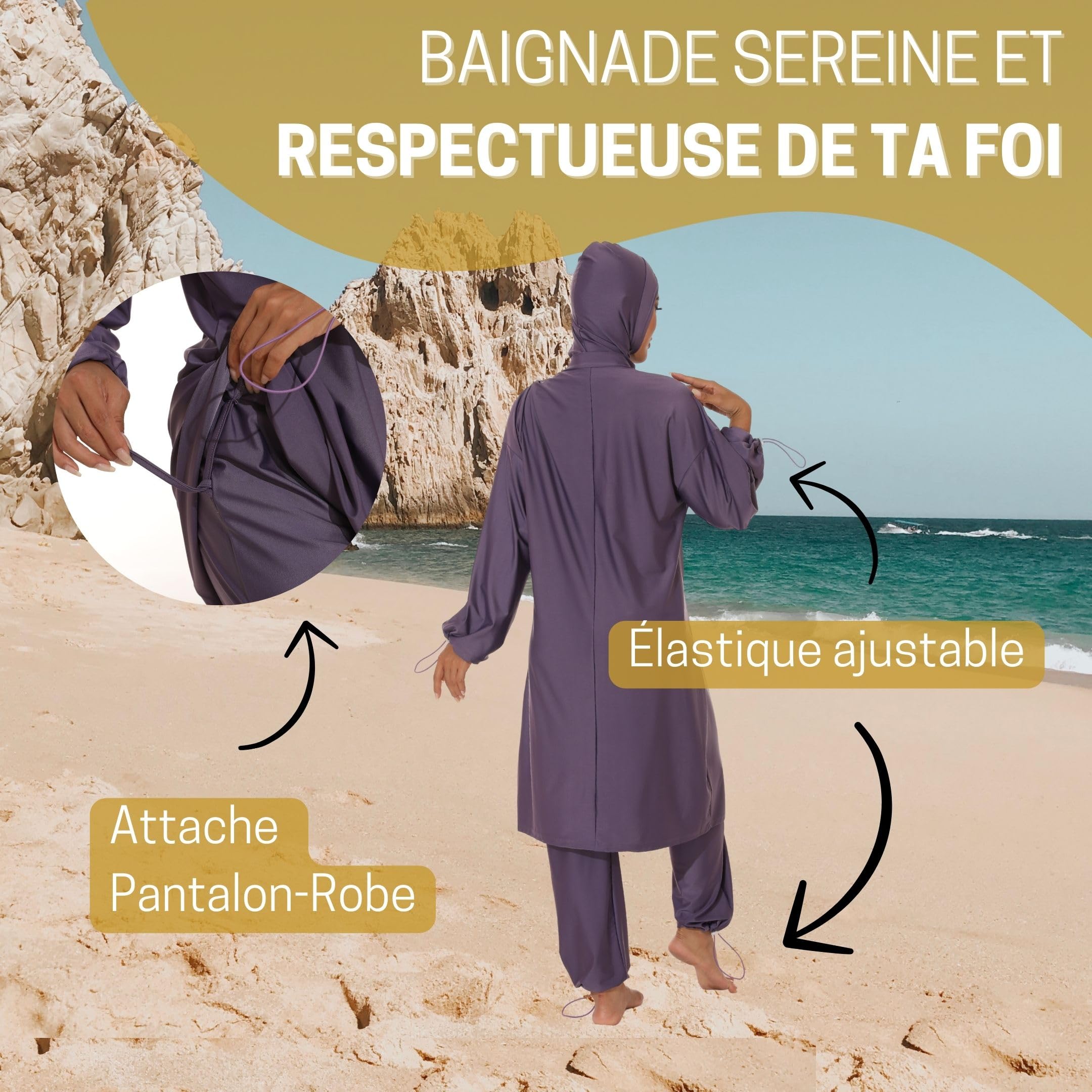 Burkini - Burkini Femme- Burkini Femme Musulmane-Maillot de Bain Hijab- Maillot Islamique - 100% Opaque & Cache Les Formes, Technique Anti-Colle