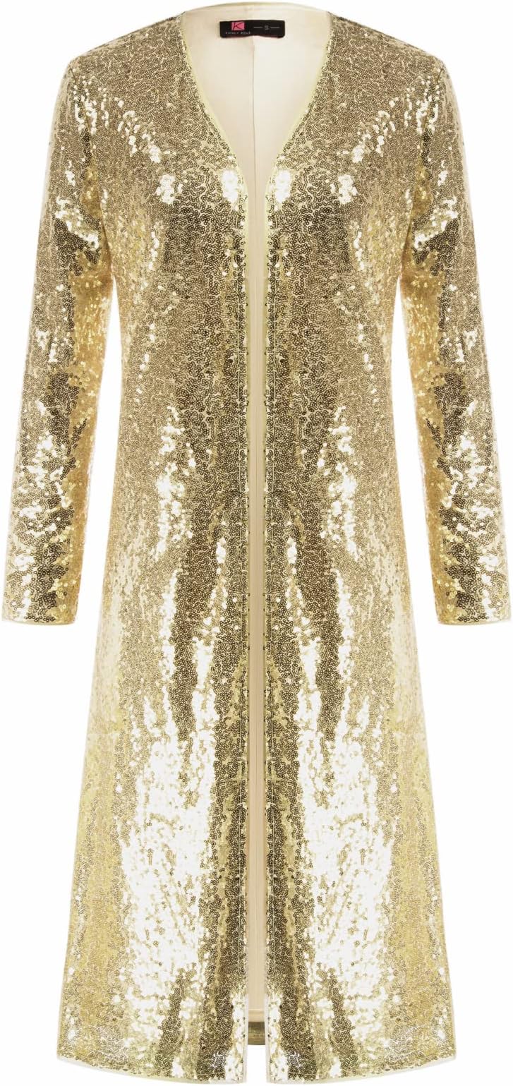 KANCY KOLEWomen Sequin Cardigan Long Sleeve Open Front Jacket Blazers for Holiday Christmas
