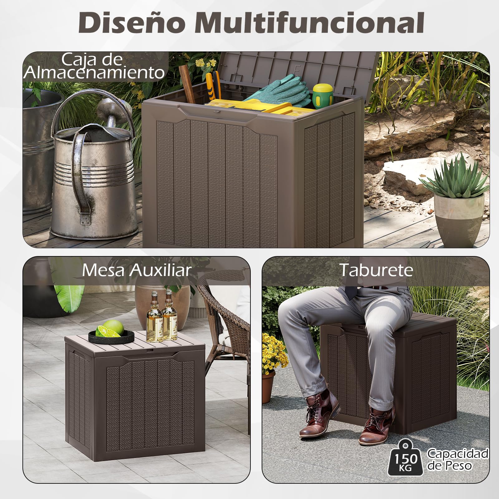 COSTWAY Arcón Jardin Exterior 96L, PP, Baul Almacenaje Exterior con Tapa Cerradura, Caja de Almacenamiento para Patio, 56 x 41 x 50,5 cm, Carga 150kg Terraza Balcón (café)