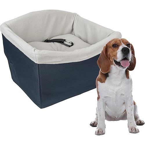 PetSafe Happy Ride Dog Safety Seat - Protects Car Seats from Hair & Scratches - Elevated Design for Better View - Machine Washable Fleece Liner - for Dogs Up to 30 lb - Navy