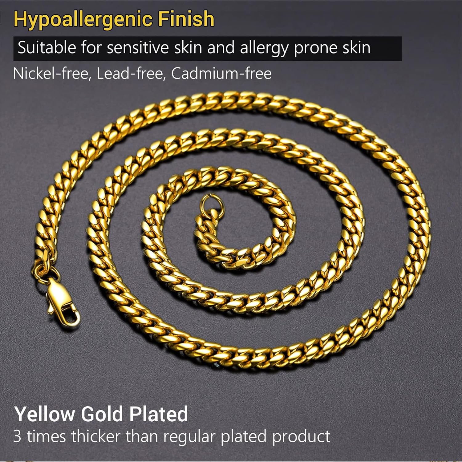 PROSTEEL 316L Stainless Steel Figaro Cuban Chain Necklace for Men, Black/18K Real Gold Plated, 4/5/6/7.5/9/10/13mm, 14inch-30inch, Come with Box