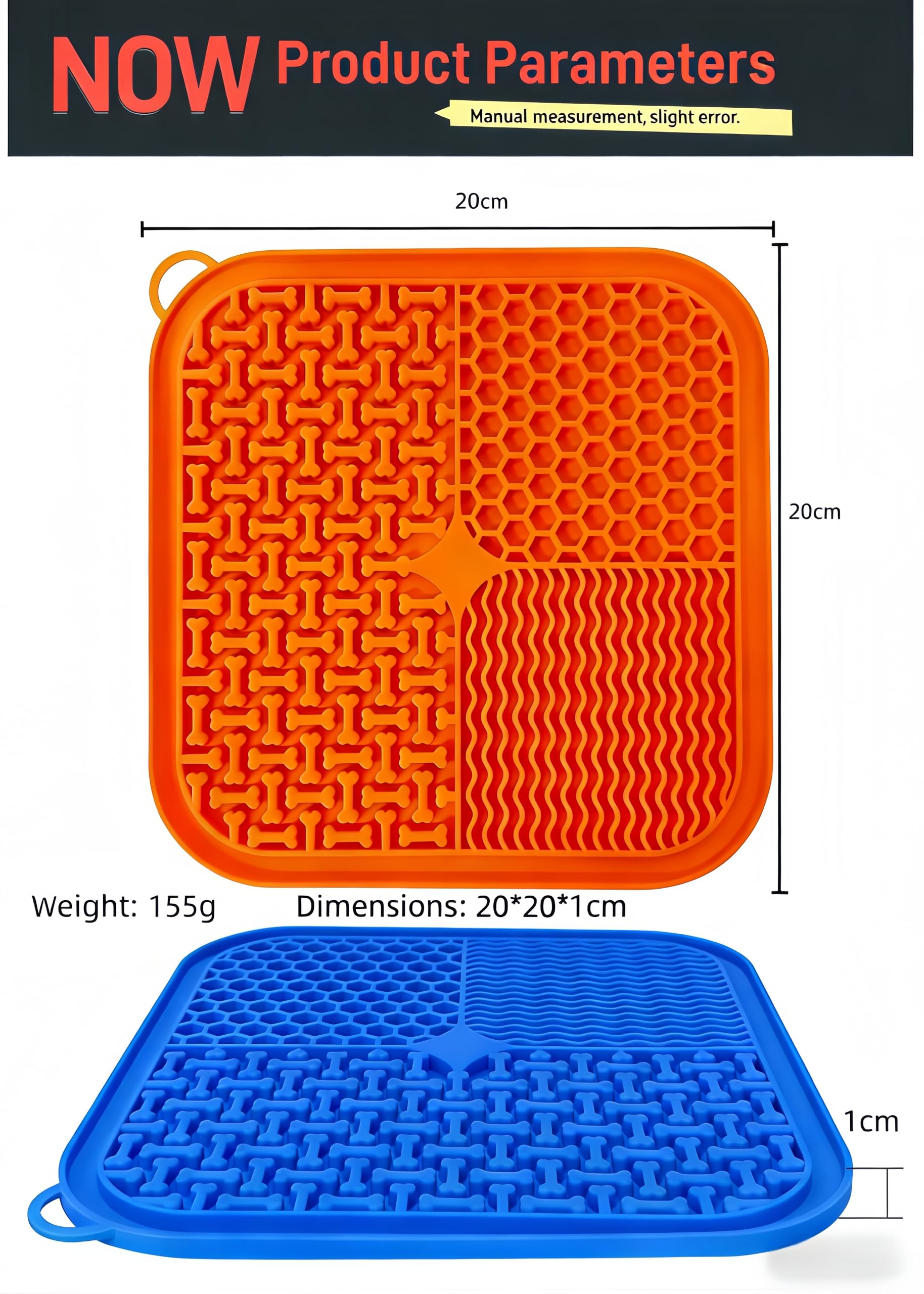 Confezione da 2 tappetini per cani e gatti, in morbido silicone, forte ventosa, divisori multifunzionali per alleviare l'ansia (arancione e blu)