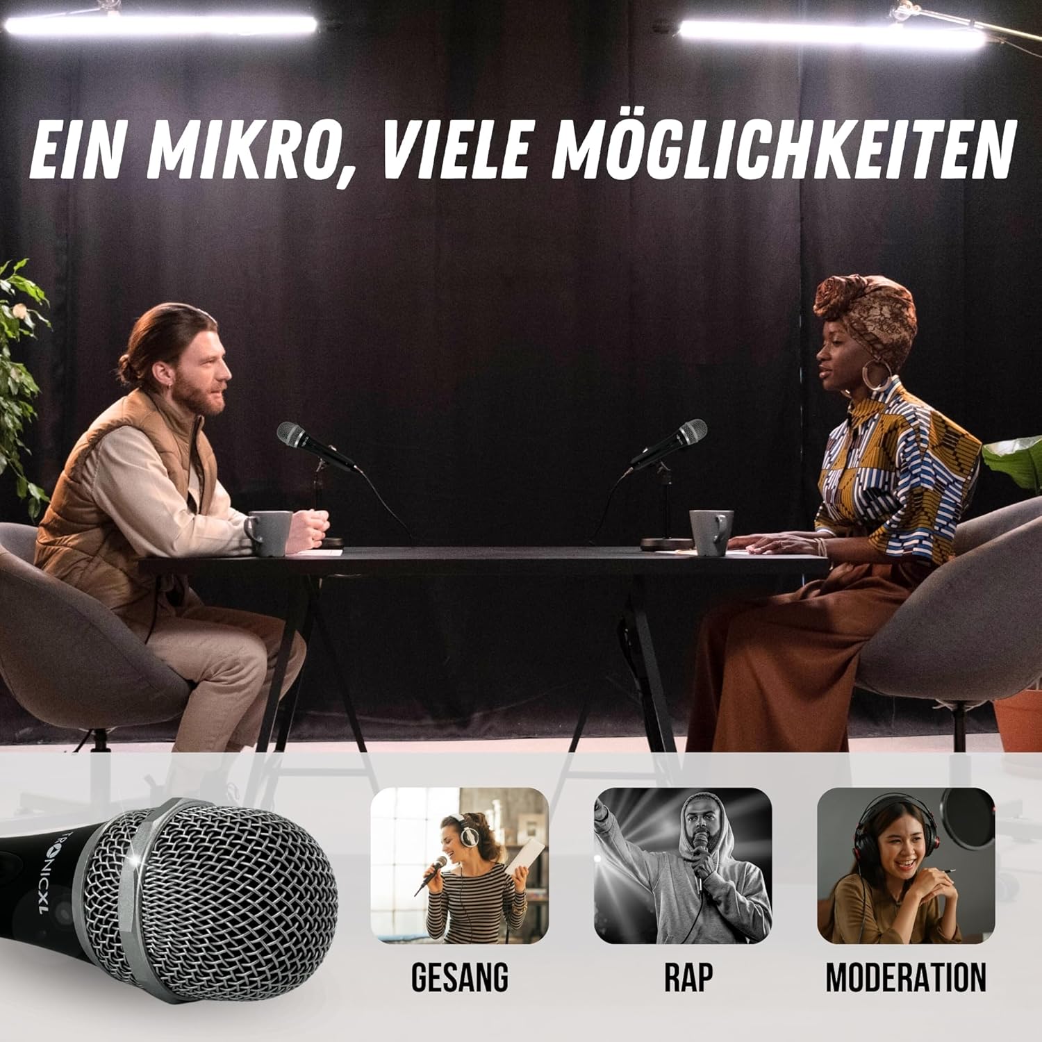 TronicXL Dynamic Universal Handheld Microphone Set, Wired, with Case, 5 Metres Long Cable, Jack Plug 6.35 mm, for Vocal Work, Singing, Presentations, On Stage, Karaoke, Weddings