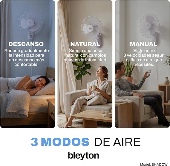 BLEYTON SHADOW Silent Wall Fan with Remote Control White 40W | Remote Control Fan 3 Speeds Timer and 3 Operating Modes | Horizontal 180º and Vertical Oscillation