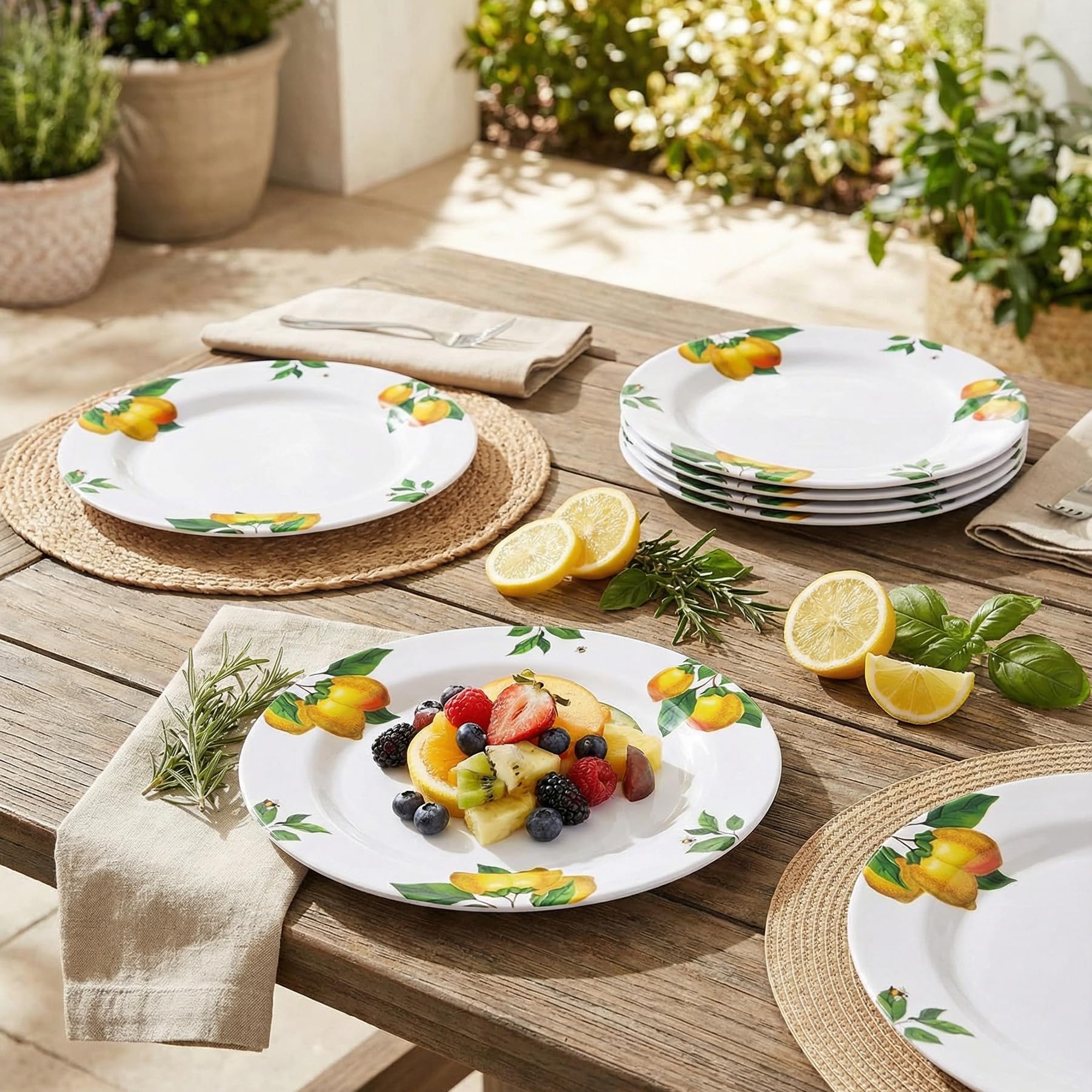 Yinshine Melamine Dinner Plates 10 Inch – Lemon Print Design