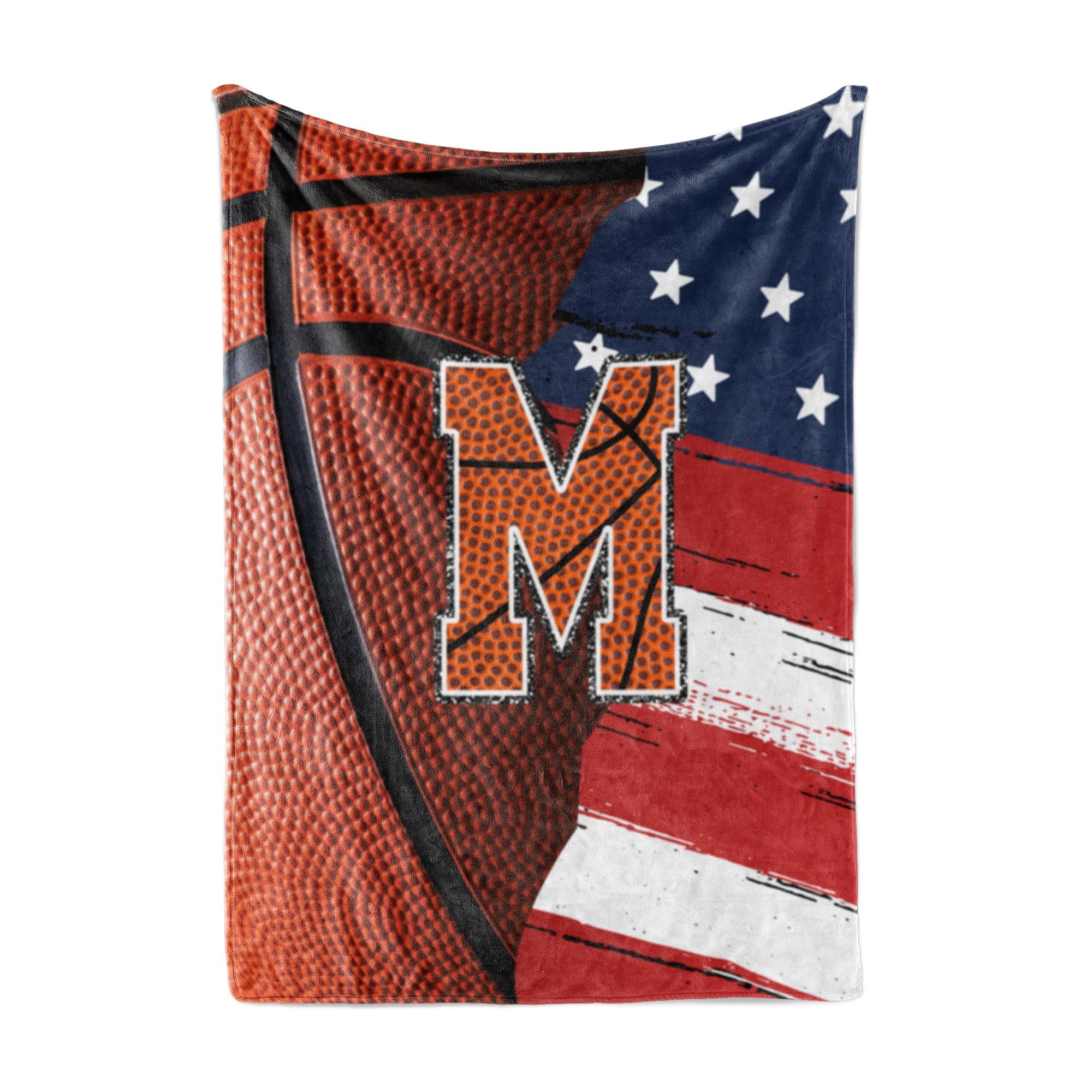 Huglanket Basketball Blanket for Boys, Teen, Coaches, Personalized Blanket with Initials, Flannel Throw Blanket for Birthday, Christmas, 50x65 Inches, M