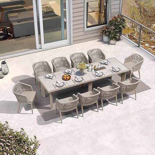 Miniatura 7 de PURPLE LEAF Silla de comedor de 2 piezas para todo tipo de clima, marco de aluminio de mimbre para césped, jardín, terraza, silla de comedor al aire