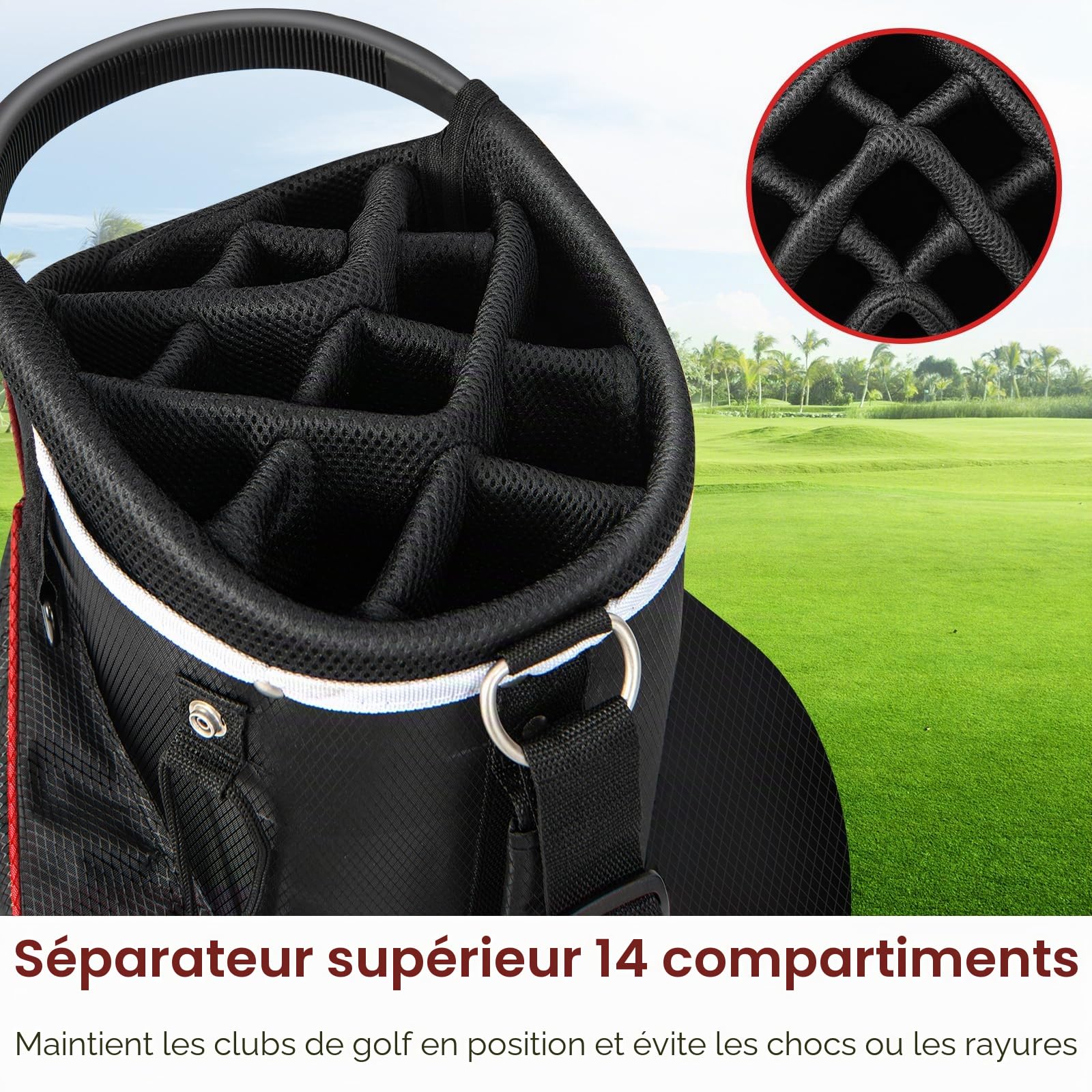 LIFEZEAL Sac de Golf, Sac de Voyage, étui à 14 Compartiments, Sac de Golf à bandoulière, léger, imperméable, Portable, avec Sangle, Porte-gobelets, 9 Sacs, Sac Isotherme, Porte-Parapluie
