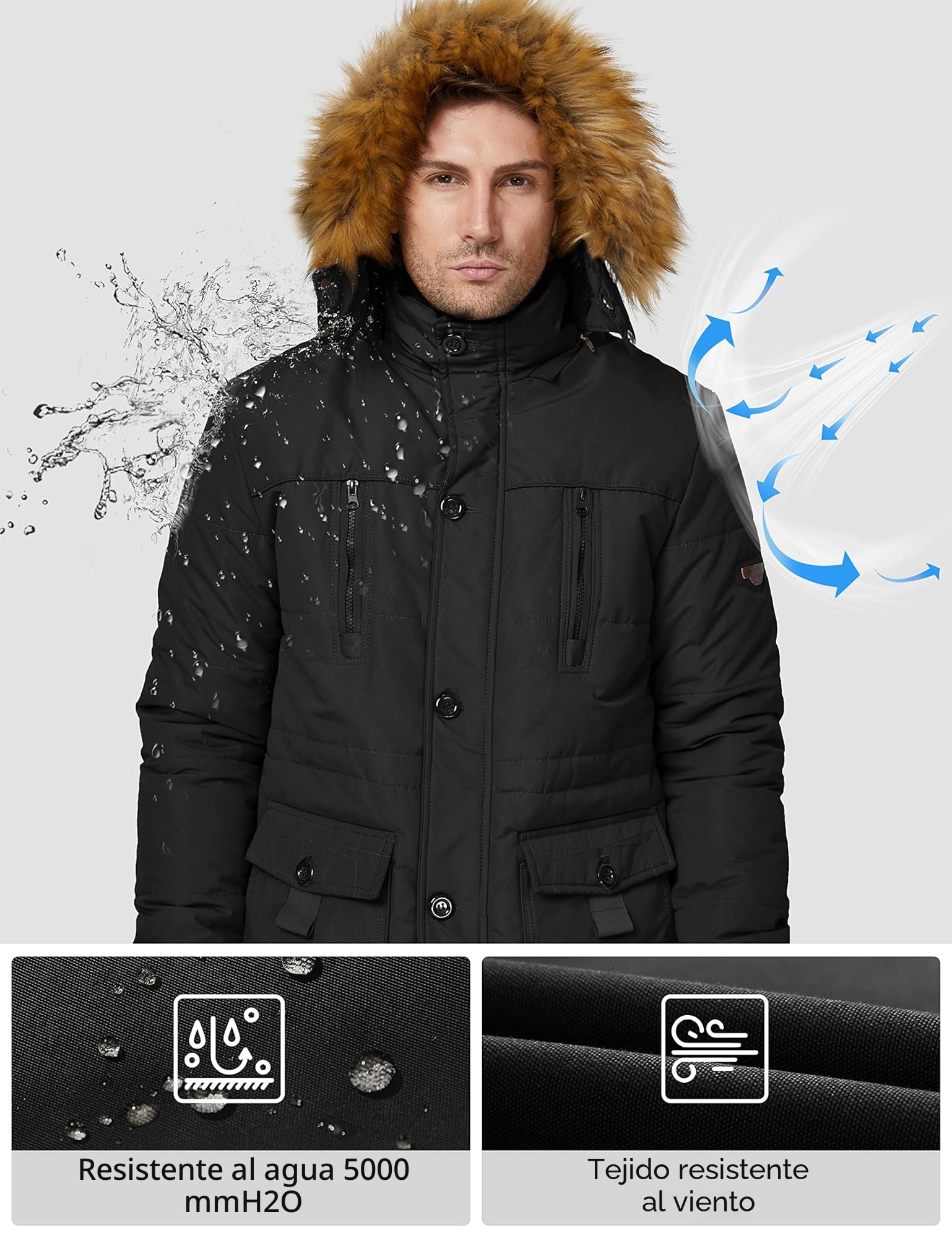 WenVen - Chaqueta cortavientos de forro polar para hombre con capucha extraíble