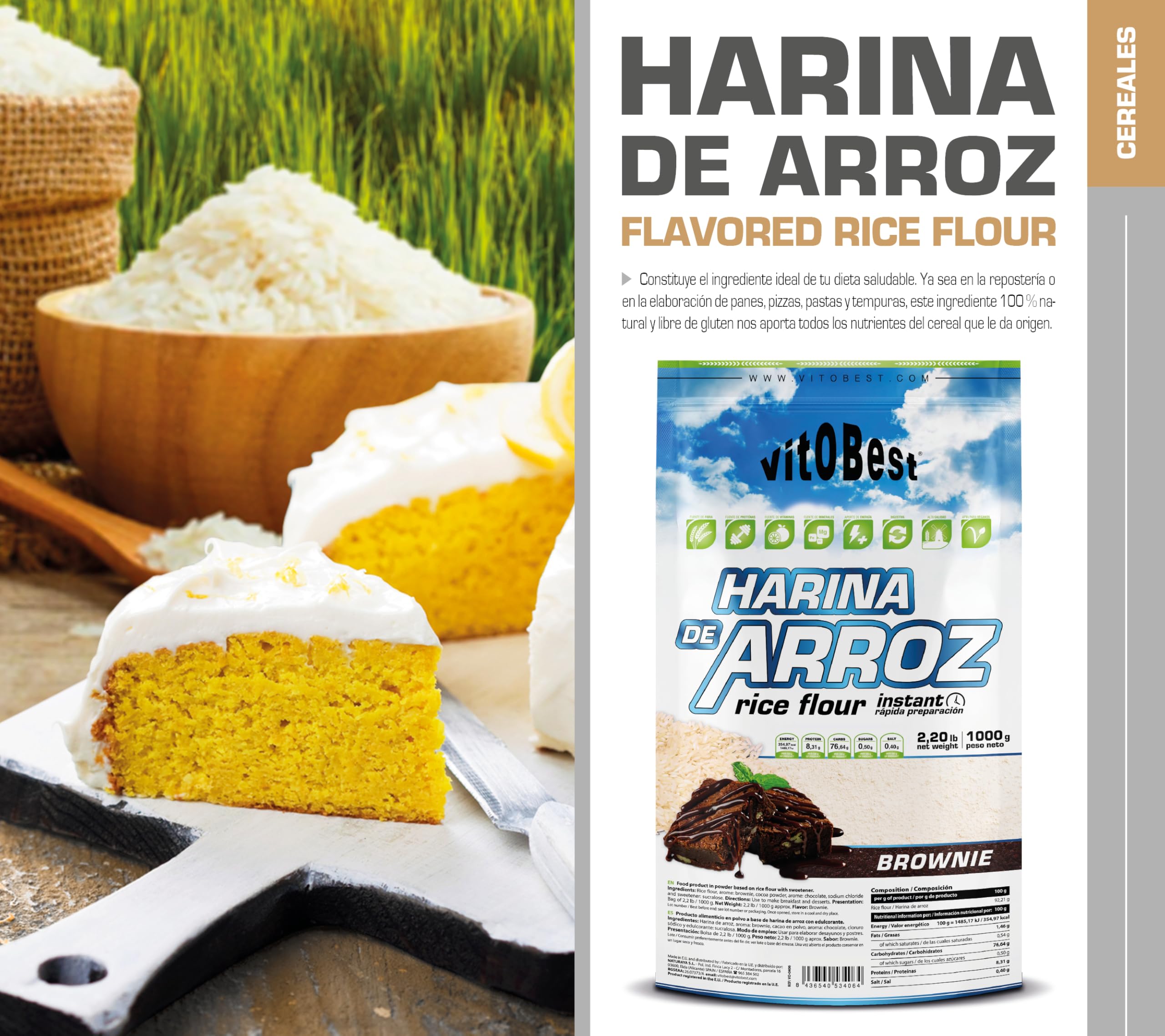 VITOBEST Harina de Arroz 1 kg Bajo Índice Glucémico 100% Natural