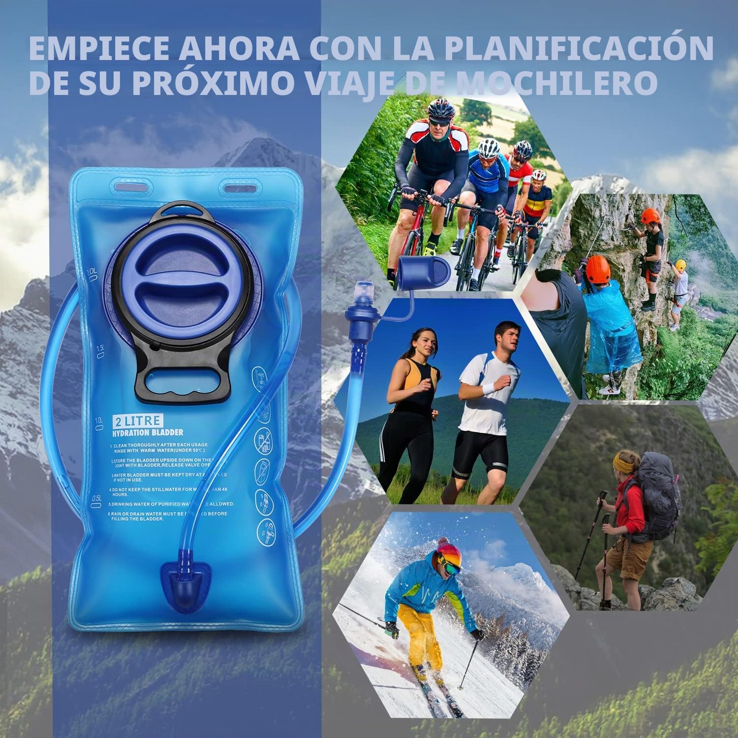 Mochila de hidratación con vejiga de hidratación, 2 l, mochila para correr, bicicleta, hombre y mujer