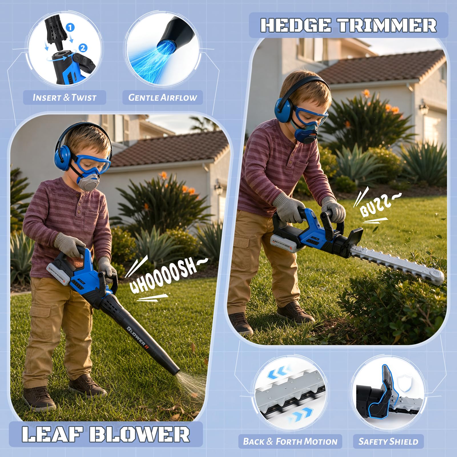 Tosaerba giocattolo per bambini, Soffiatore, Motosega giocattolo – 3 in 1