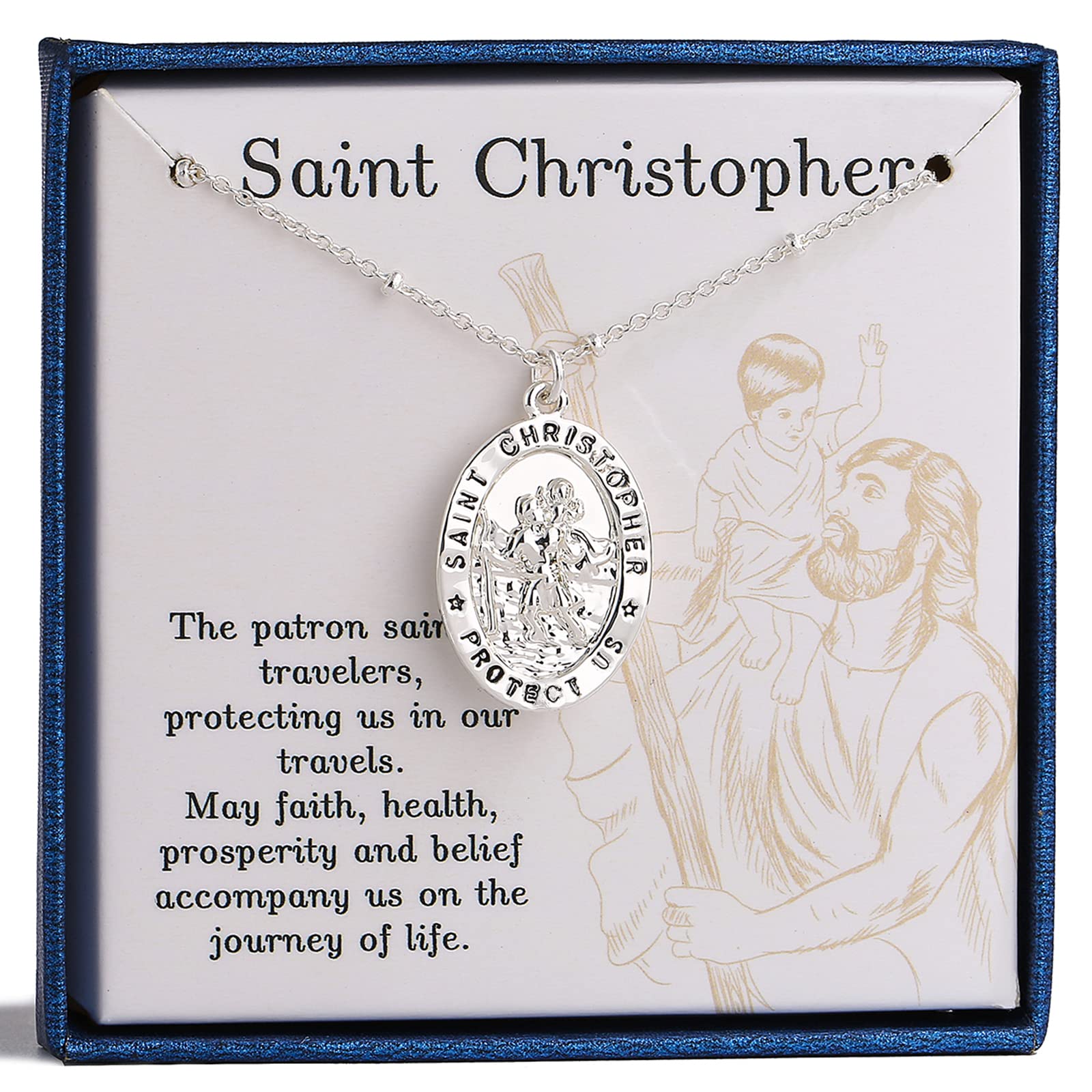 AsconaAscona Saint Christopher/Michael/Jude/Joseph/Anthony Necklace for Women Catholic Medal Pendant Jewelry 18+2 Inches