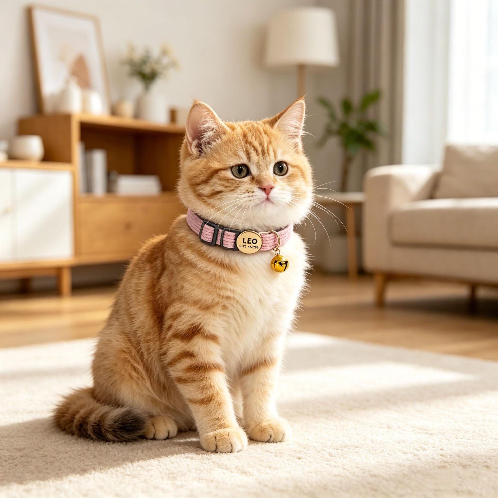 Collare per gatti personalizzato con nome e numero di telefono, collare regolabile in velluto a coste a sgancio rapido con campanello e fibbia di sicurezza per gatti o cani di piccola taglia, 20-30 cm