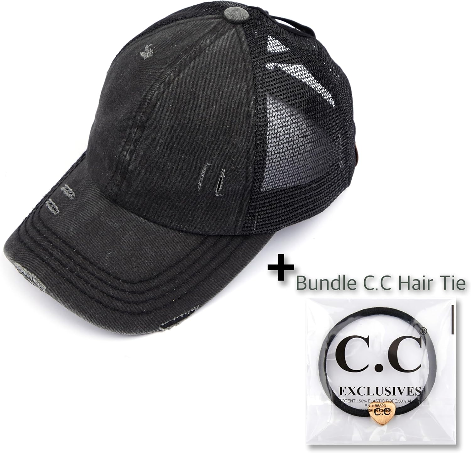 C.C Ponycap Messy High Bun Ponytail Adjustable Glitter Mesh Trucker Baseball Cap - Image 2