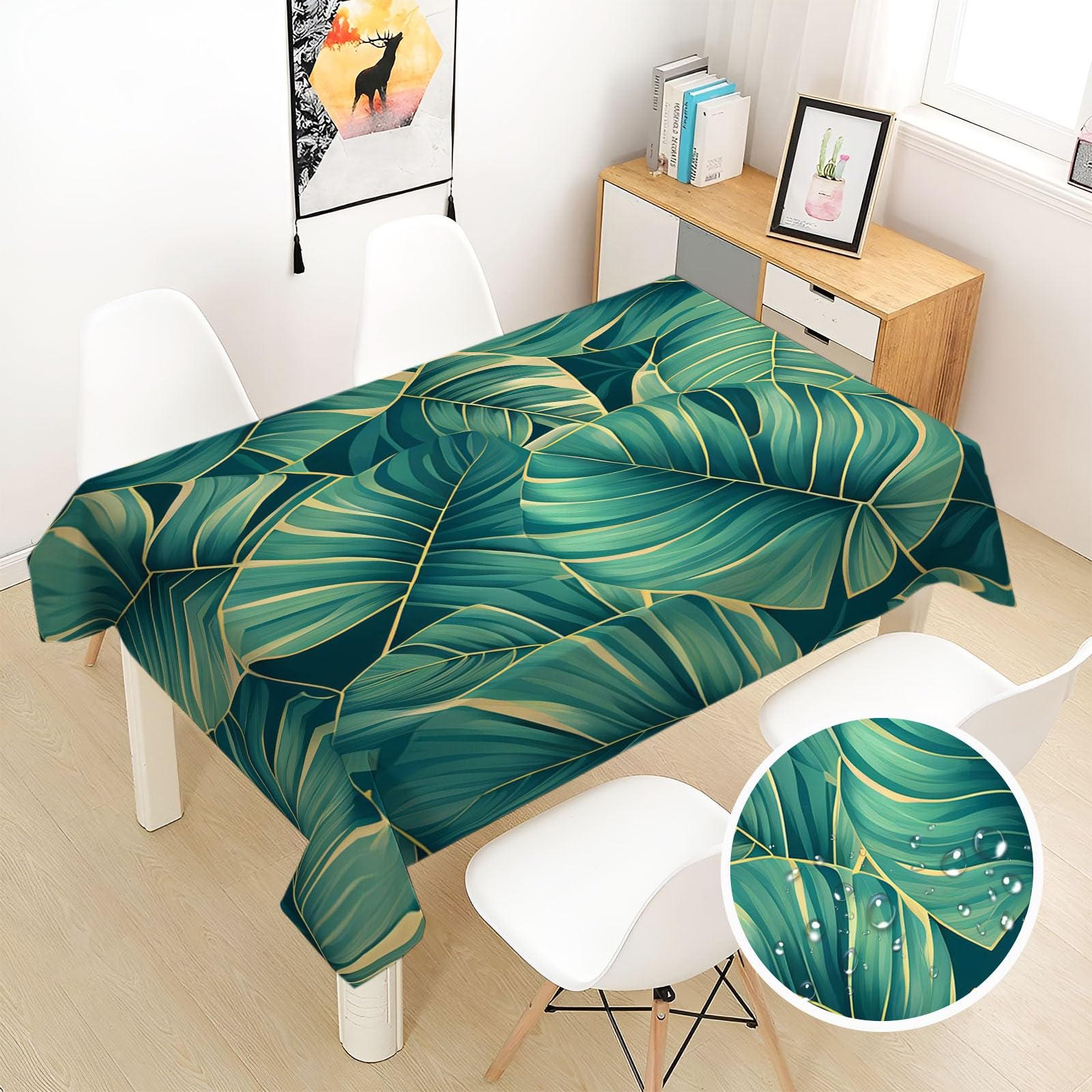 Nappe en polyester feuilles de plantes facile d'entretien et déperlante pour pique-nique et repas