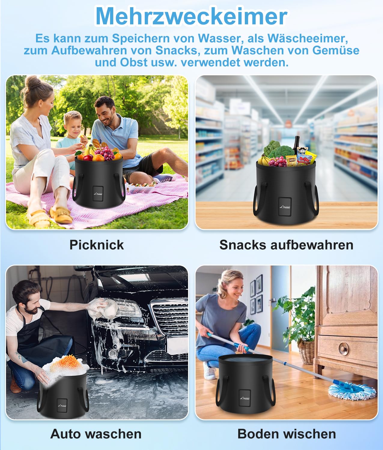WADEO Tragbare Campingdusche Akku mit Pumpe und Wasserbehälter 20L, Outdoor-Camping-Duschset mit Akku 6000 mAh wiederaufladbar, für Camping Reisen Garten Wandern Autowaschen Tierbaden Notfälle