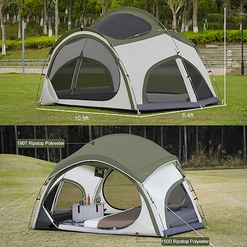 Miniatura 2 de Vidalido Tienda de campaña para 3 a 4 personas con 2 puertas, 2 grandes ventanas de malla familiar, tienda de campaña de glamping portátil